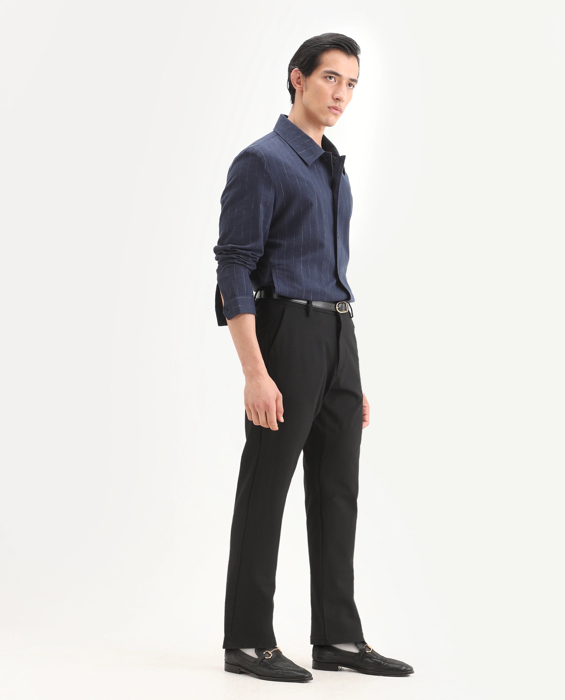 Rare Rabbit Men's Travel-Ss26 Black Polyester Fabric Button And Zip Closure Closure Plain Trouser