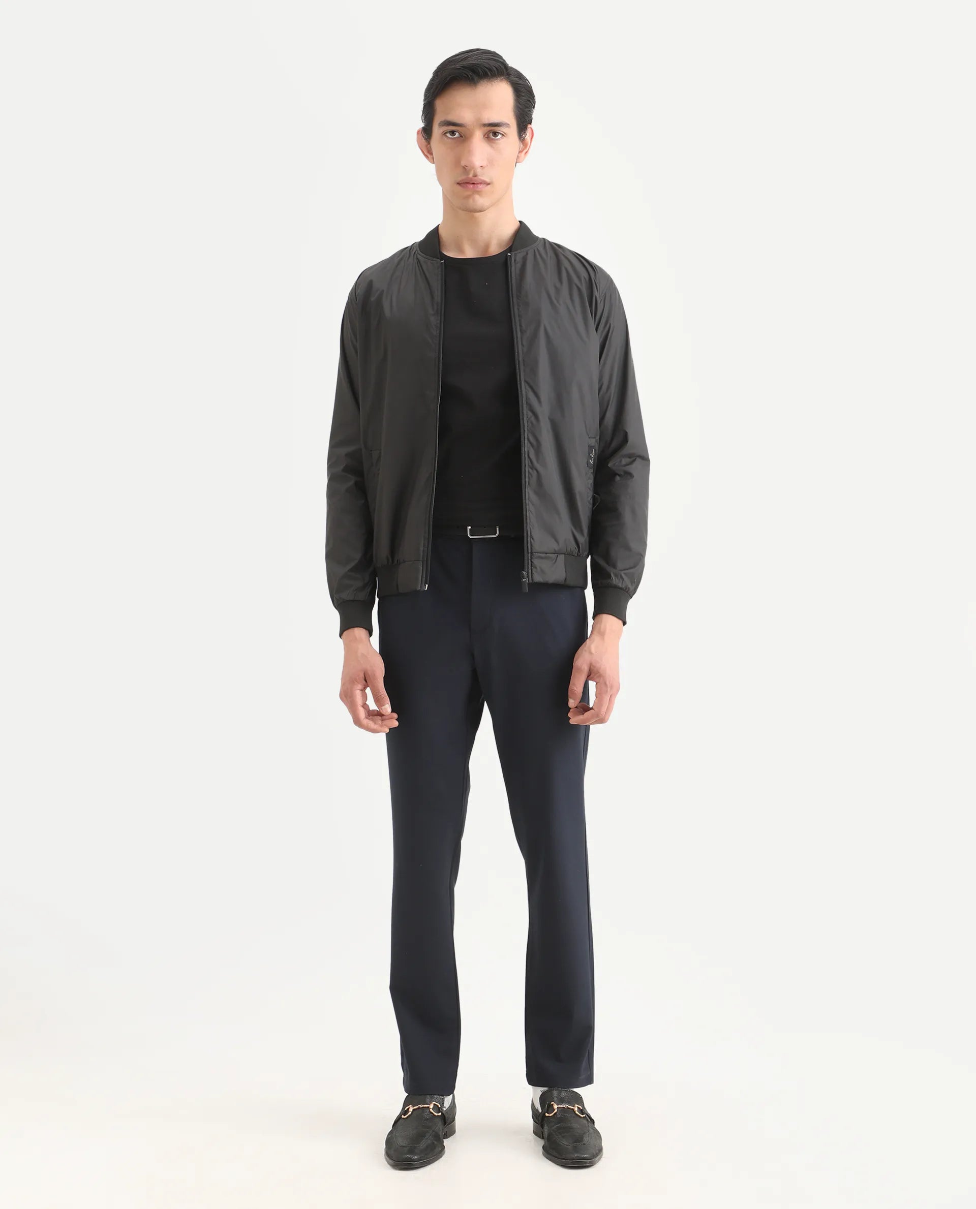 Rare Rabbit Men's Travel-Ss26 Navy Polyester Fabric Button And Zip Closure Closure Plain Trouser