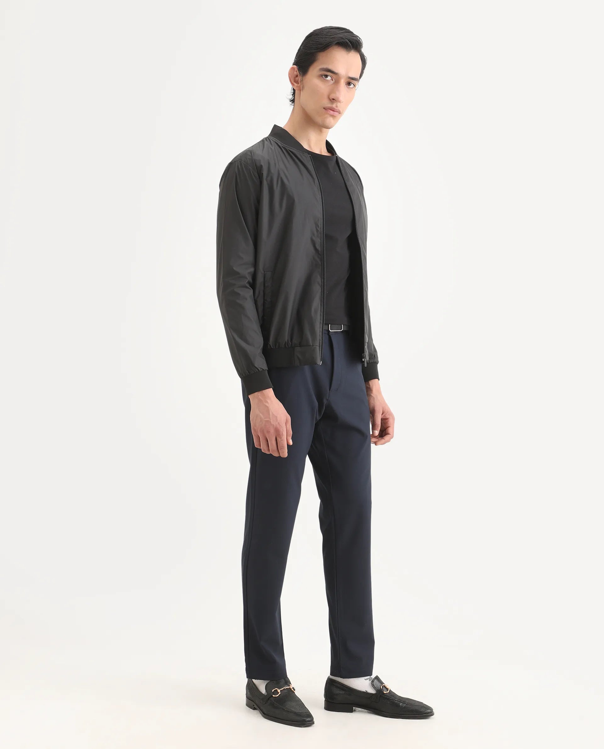 Rare Rabbit Men's Travel-Ss26 Navy Polyester Fabric Button And Zip Closure Closure Plain Trouser