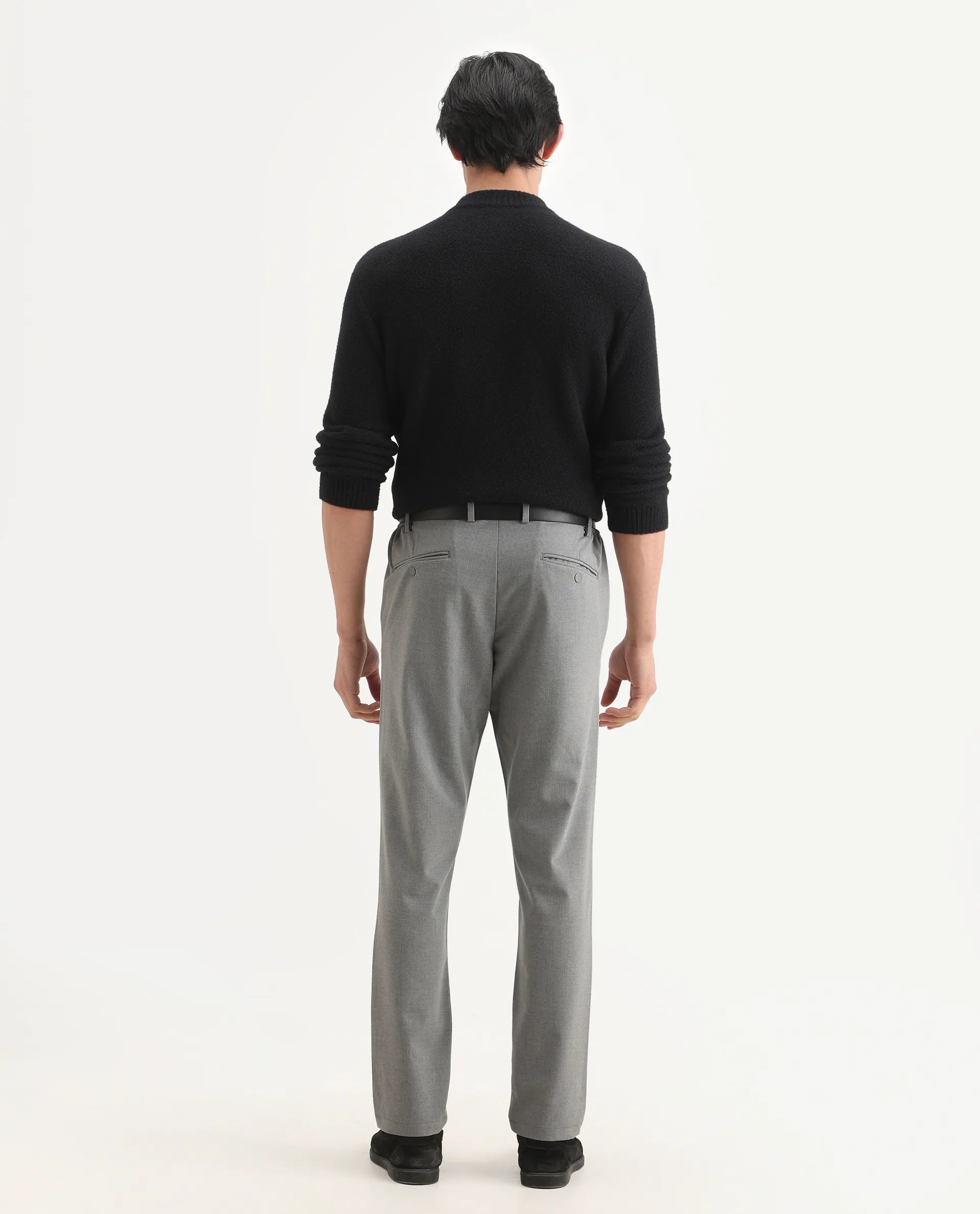 Rare Rabbit Men's Travel-Ss26 Grey Polyester Fabric Button And Zip Closure Closure Plain Trouser