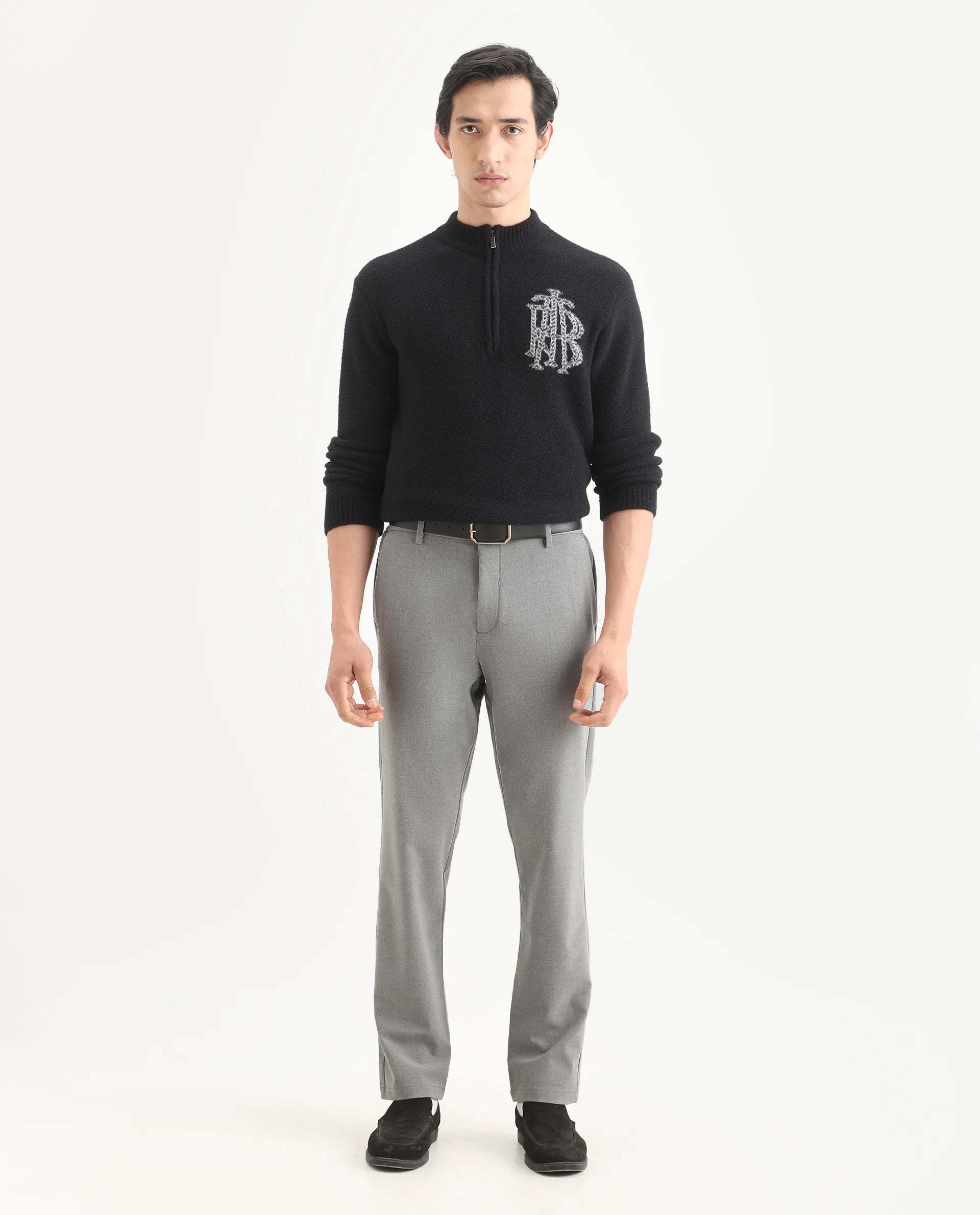 Rare Rabbit Men's Travel-Ss26 Grey Polyester Fabric Button And Zip Closure Closure Plain Trouser