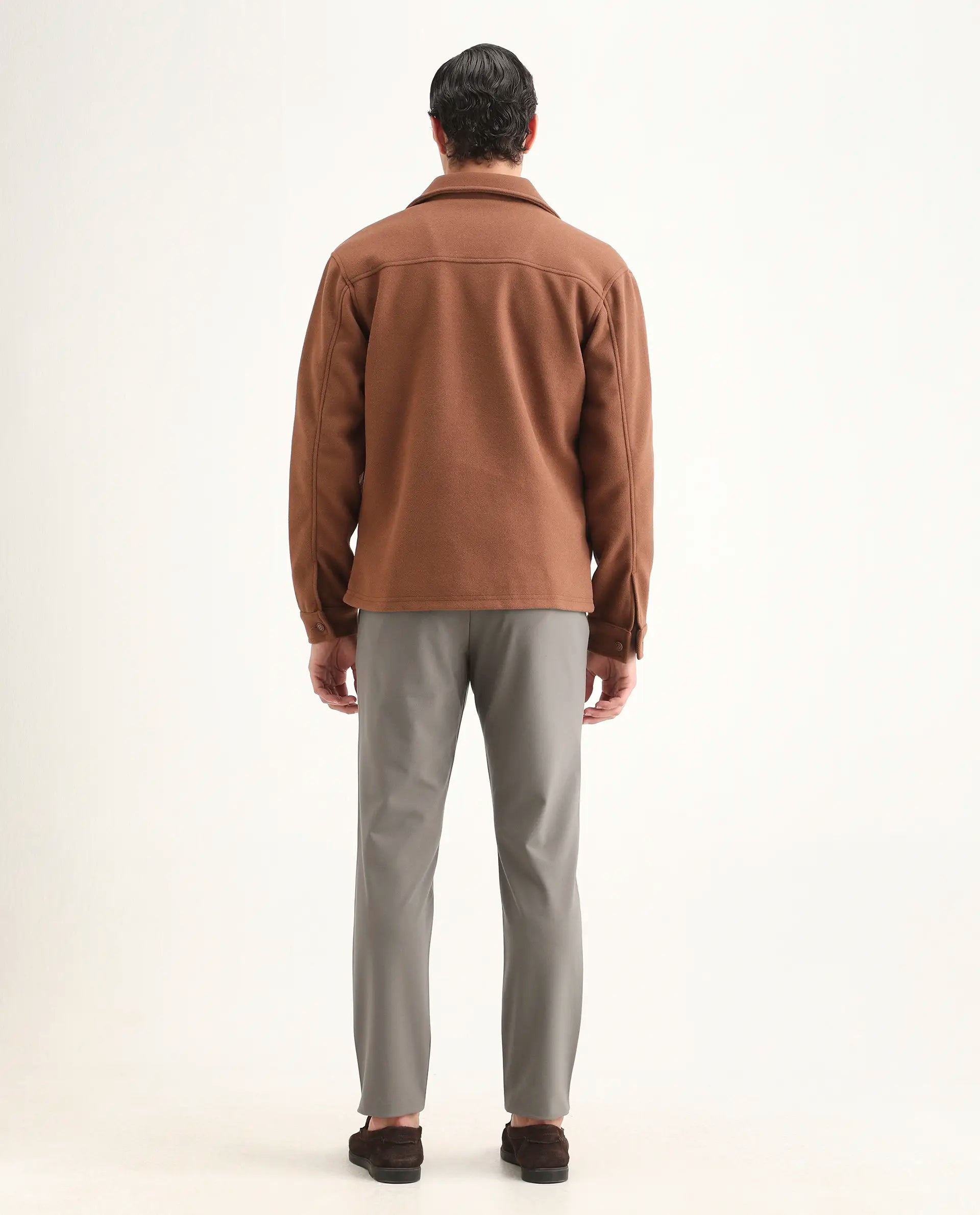 Rare Rabbit Men's Travel-Ss26 Dark Beige Polyester Fabric Button And Zip Closure Closure Plain Trouser