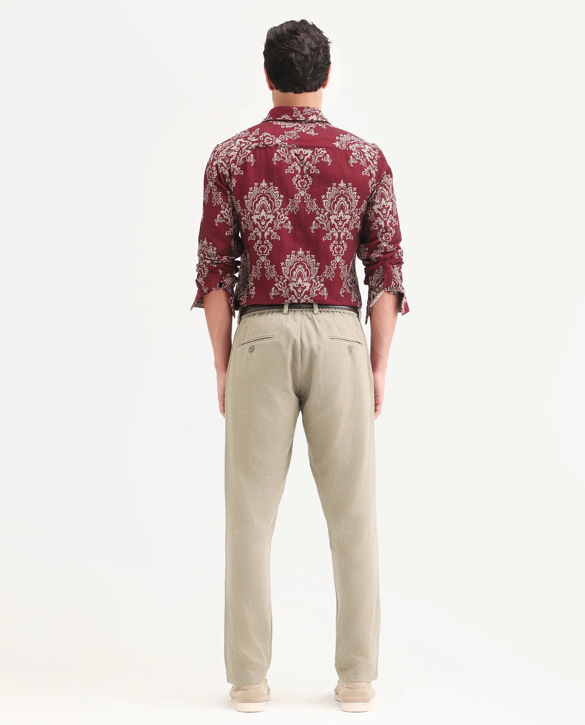 Rare Rabbit Men's Jomo-Ss26 Khaki Linen Blend Fabric Regular Fit Plain Trouser
