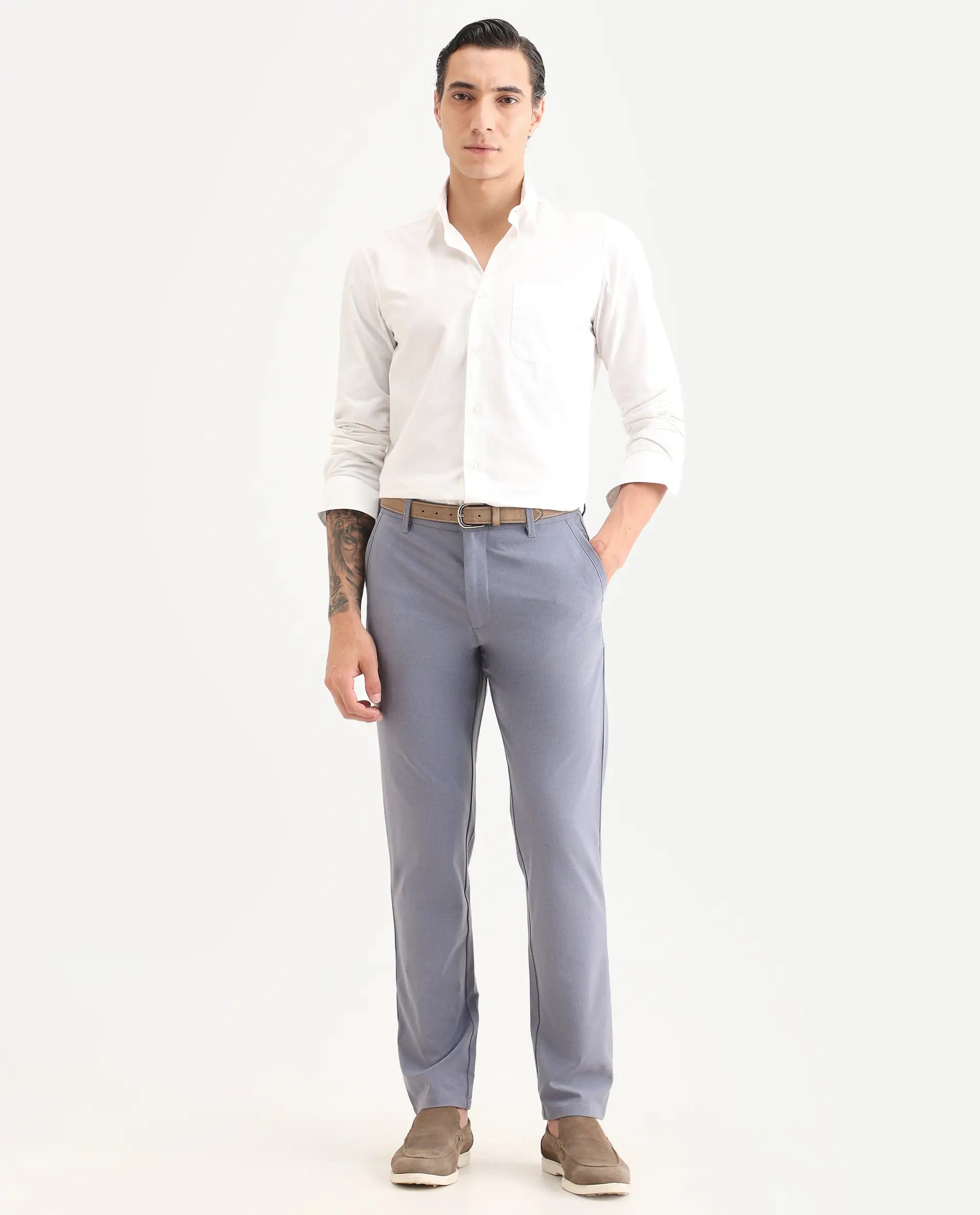 Rare Rabbit Men's Driver-Ss26 Dusky Purple Polyester Blend Fabric Regular Fit Plain Trouser
