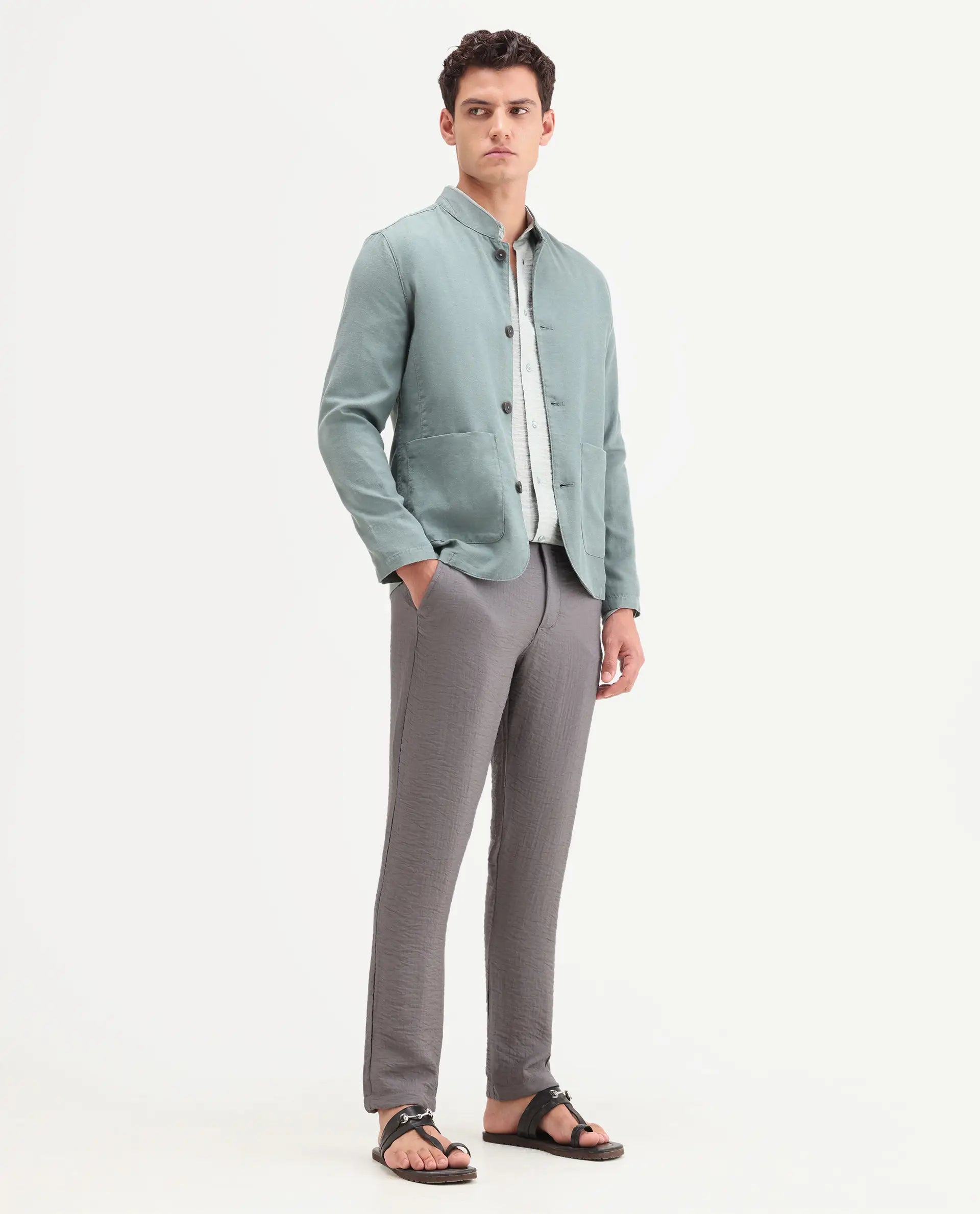 Rare Rabbit Men's Veon-T Dusky Grey Viscose Blend Fabric Regular Fit Plain Trouser