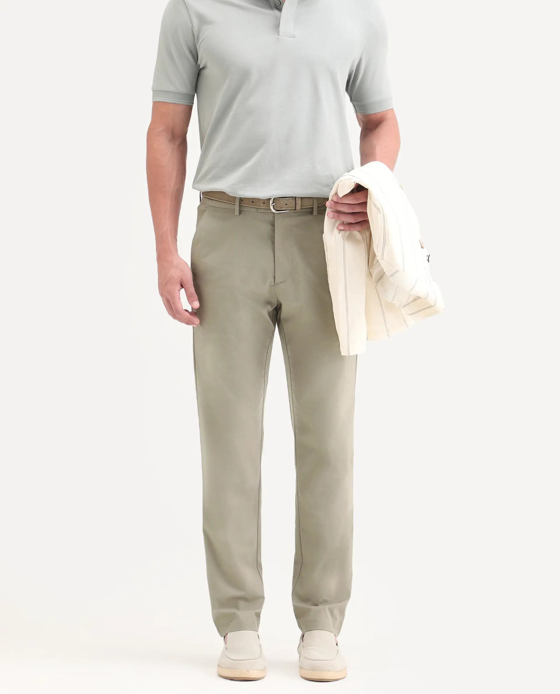 Rare Rabbit Men's Mang Dusky Green Polyester Blend Fabric Regular Fit Plain Trouser