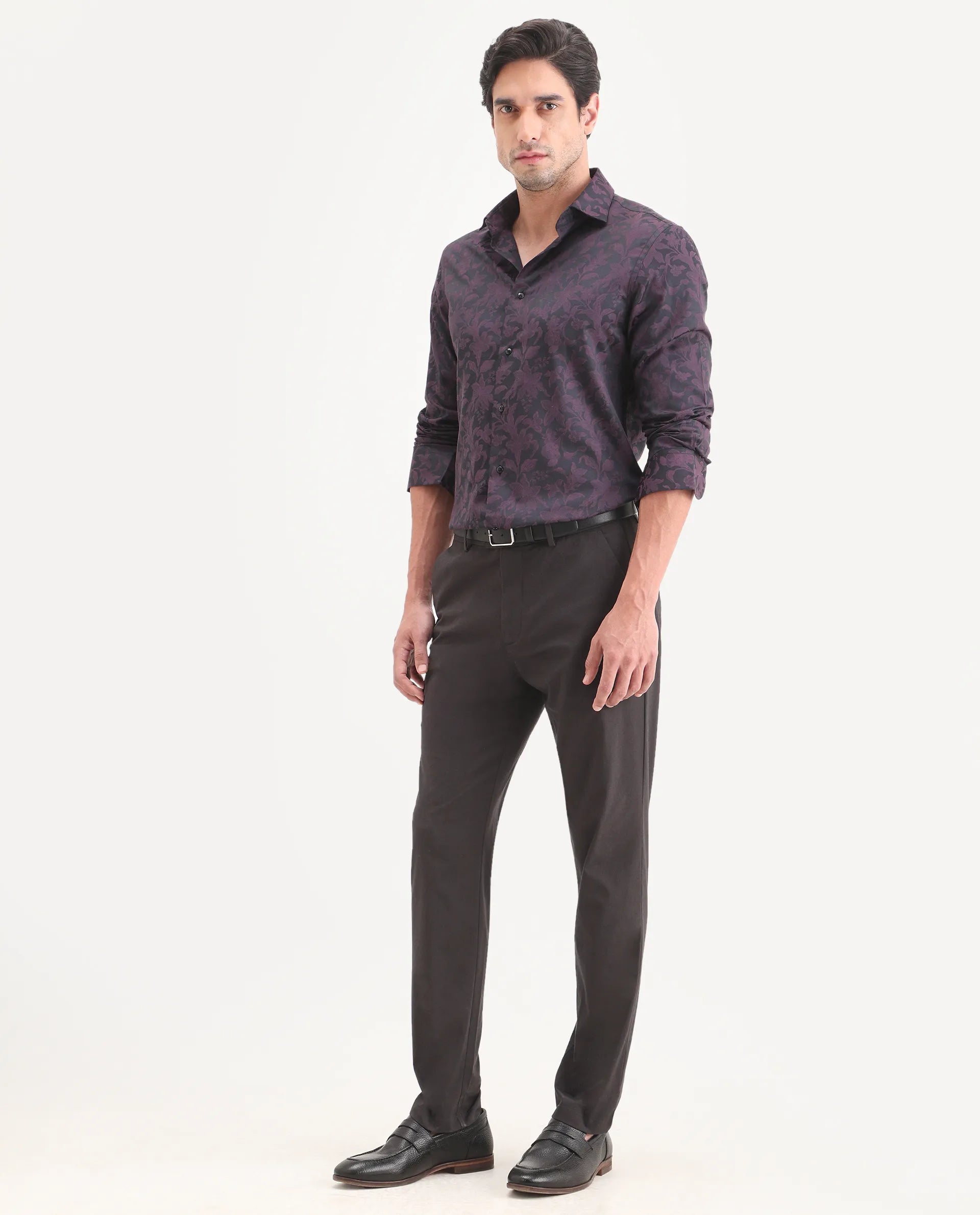 Rare Rabbit Men's Mang Dark Grey Polyester Blend Fabric Regular Fit Plain Trouser