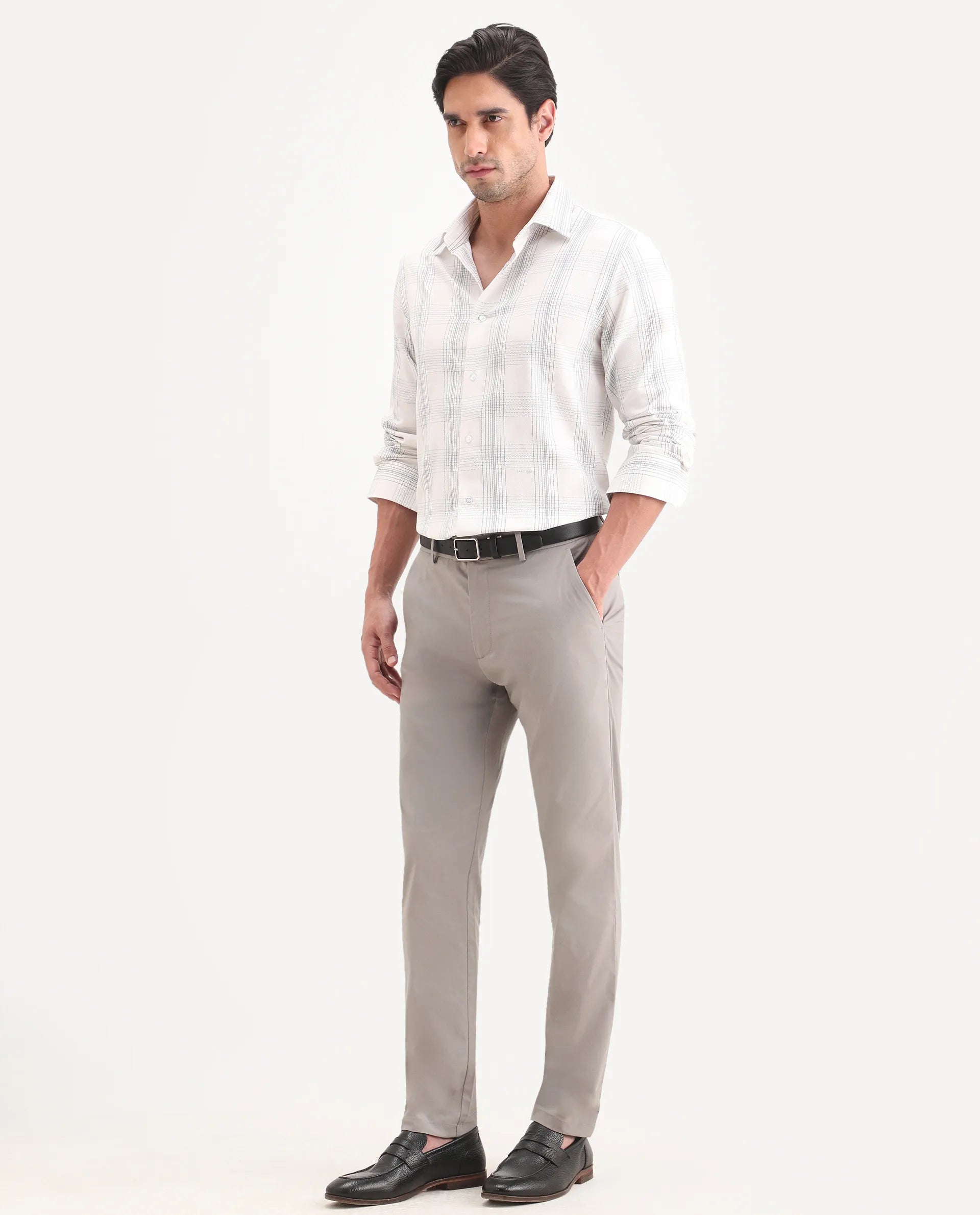Rare Rabbit Men's Mang Grey Polyester Blend Fabric Regular Fit Plain Trouser