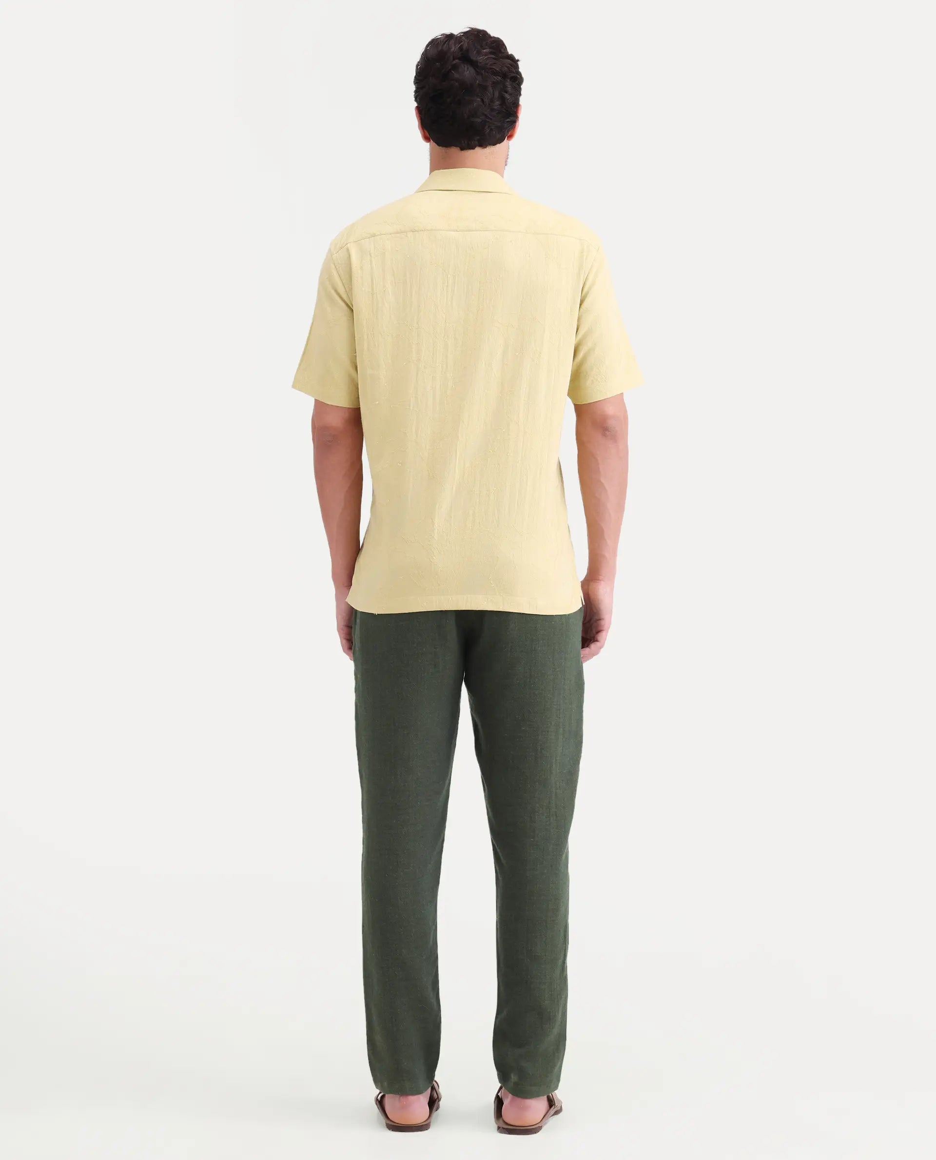Rare Rabbit Men's Post Olive Cotton Blend Fabric Regular Fit Plain Trouser