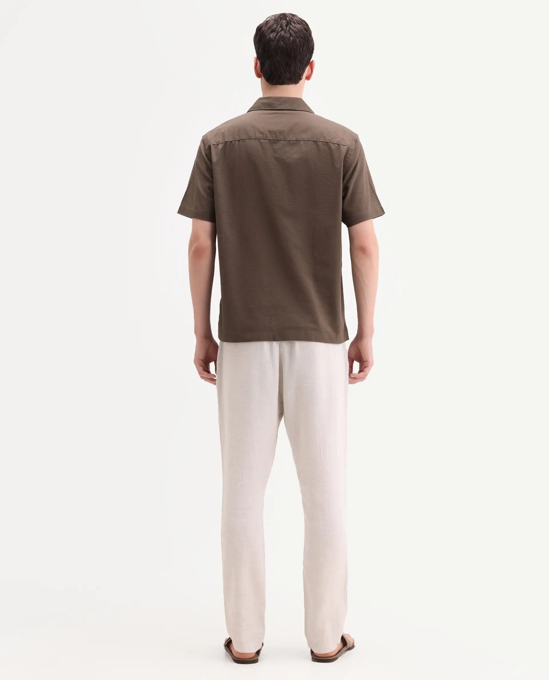 Rare Rabbit Men's Post Off White Cotton Blend Fabric Regular Fit Plain Trouser