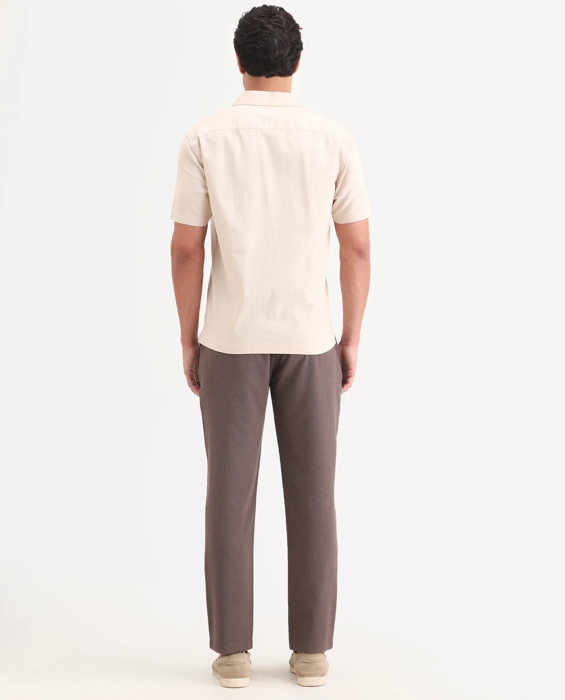 Rare Rabbit Men's Trove Dusky Brown Polyester Blend Fabric Regular Fit Textured Trouser