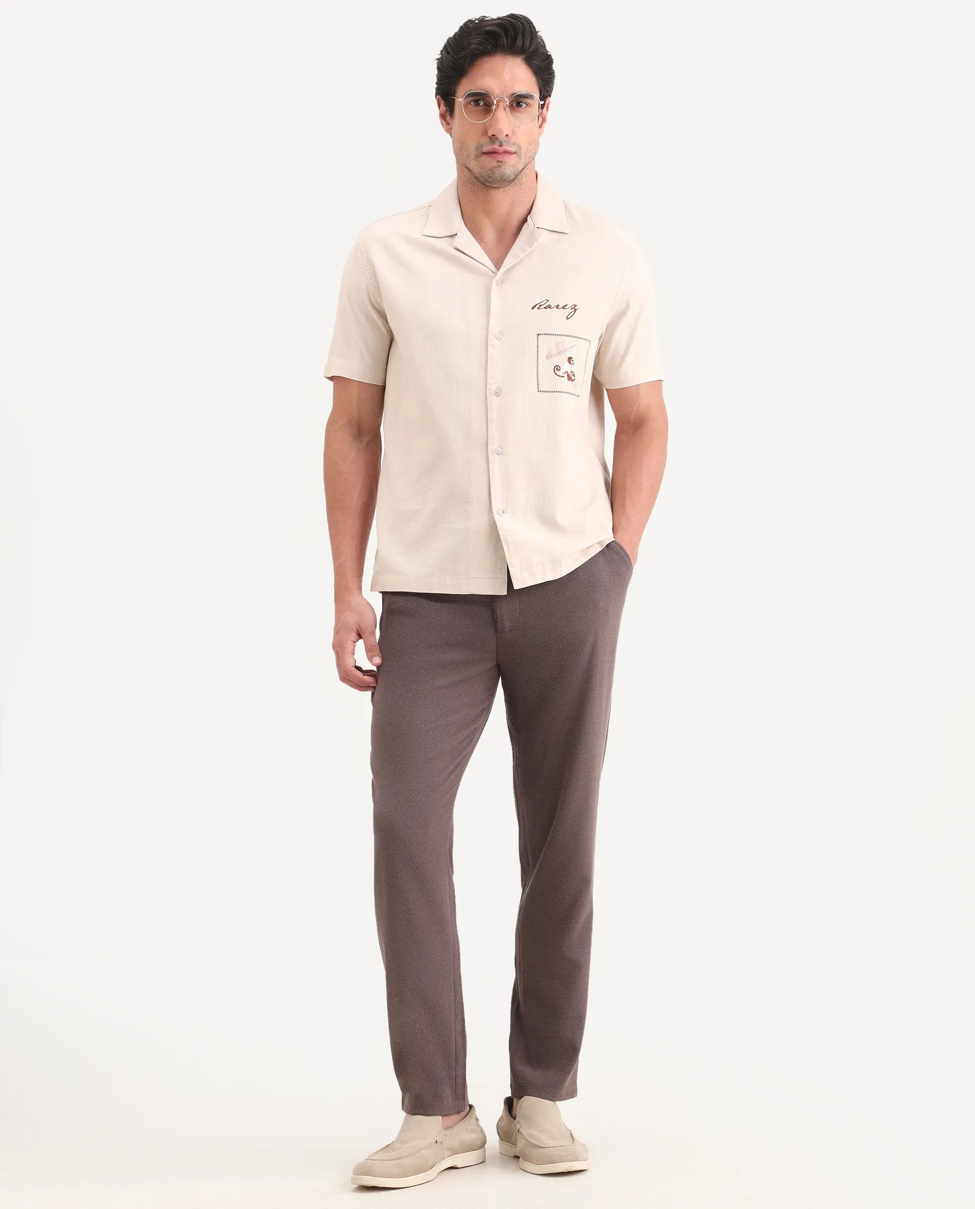 Rare Rabbit Men's Trove Dusky Brown Polyester Blend Fabric Regular Fit Textured Trouser