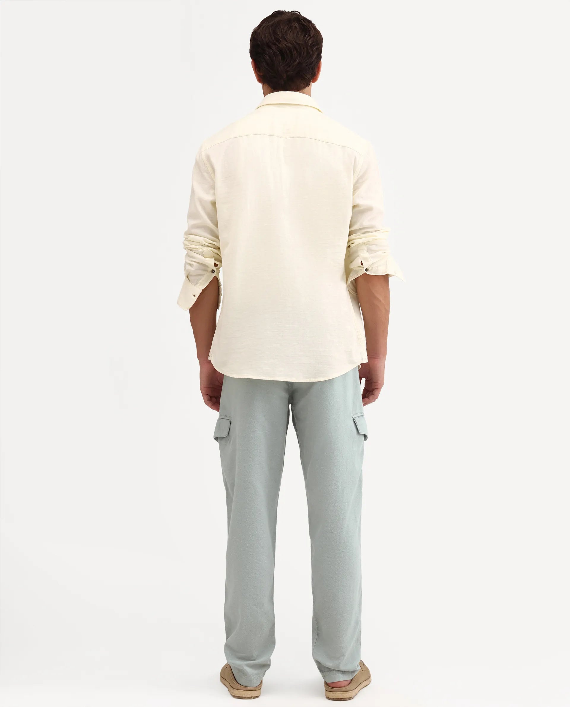 Rare Rabbit Men's Haxlr-B Dusky Green Cotton Blend Fabric Regular Fit Plain Cargo Trouser