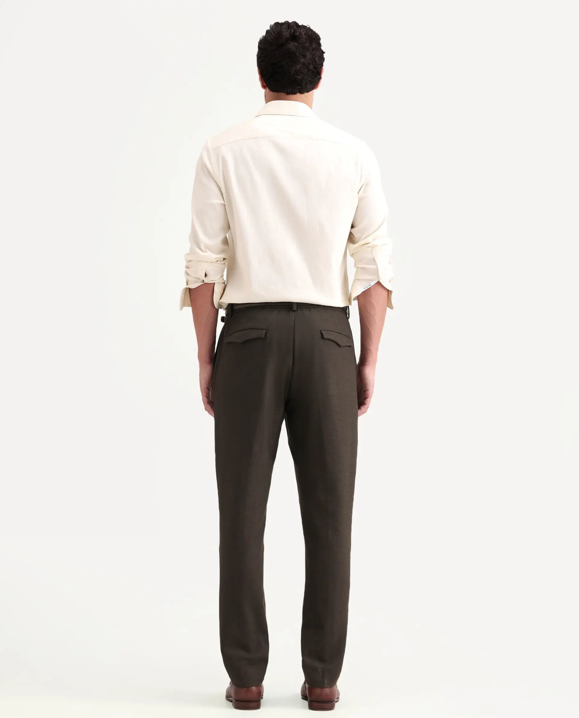 Rare Rabbit Men's Austi-Ss26 Dark Olive Polyester Blend Fabric Regular Fit Plain Trouser