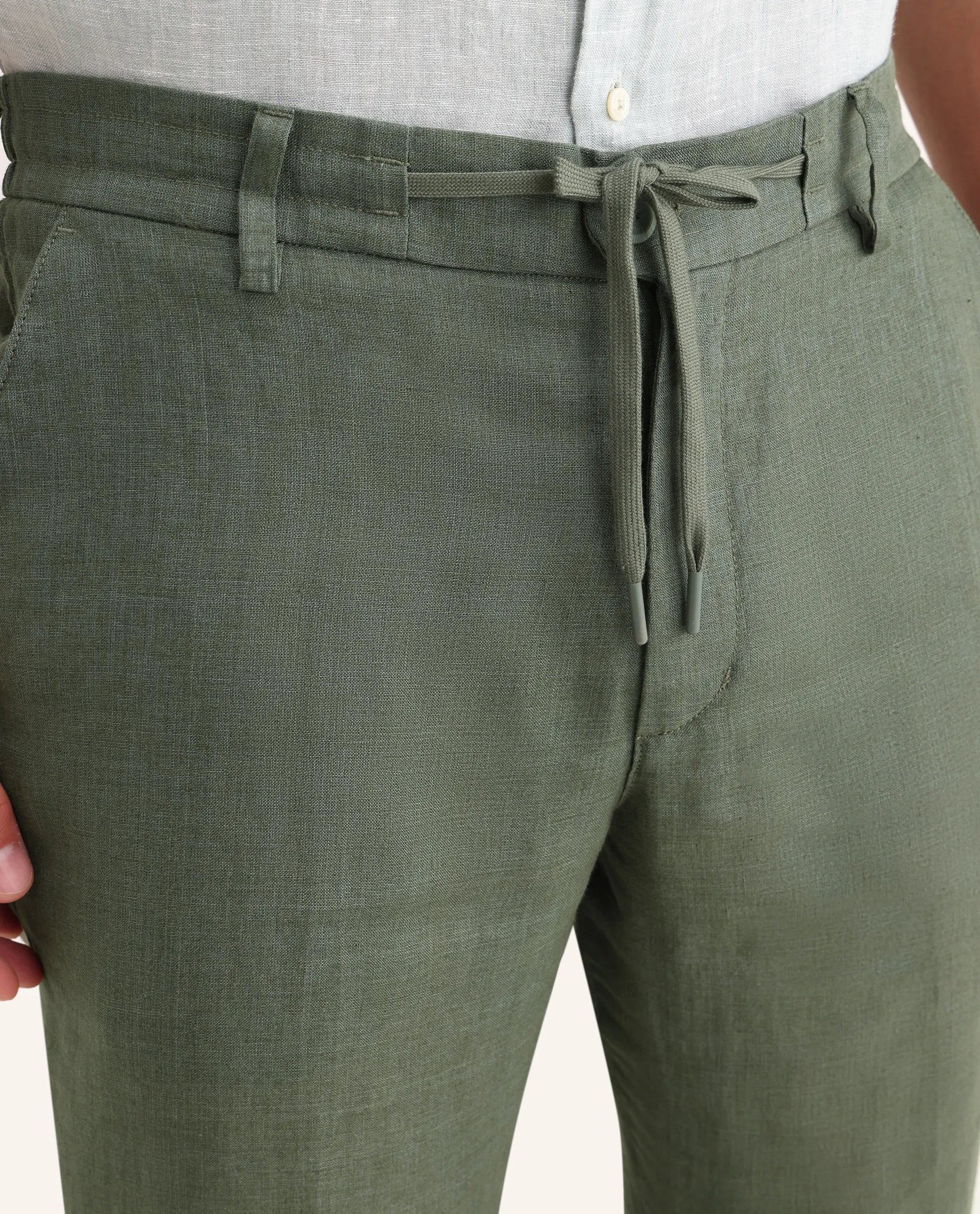 Rare Rabbit Men's Borium-T Dusky Green Linen Fabric Regular Fit Plain Trouser