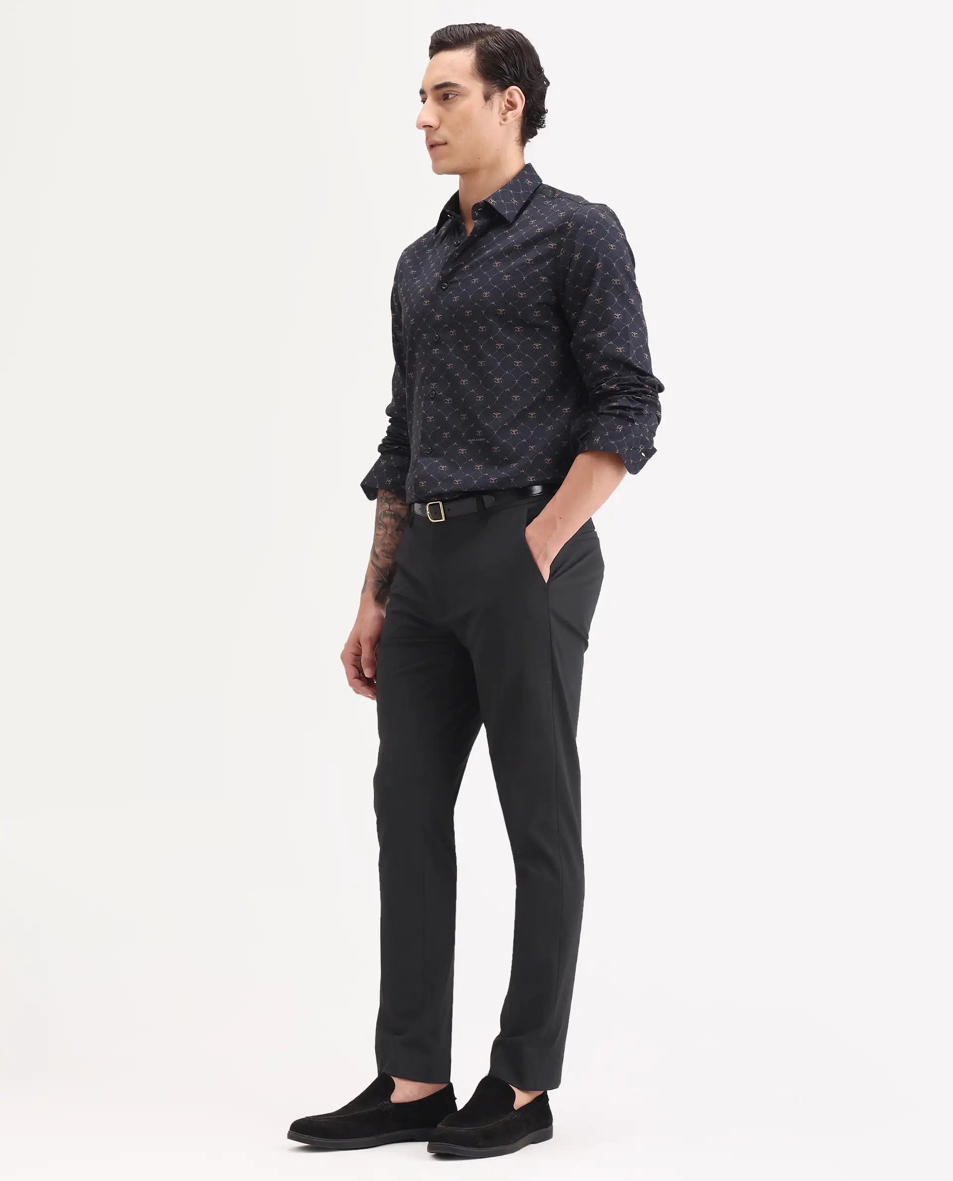 Rare Rabbit Men's Arcade-Ss26 Black Polyester Blend Fabric Regular Fit Plain Trouser