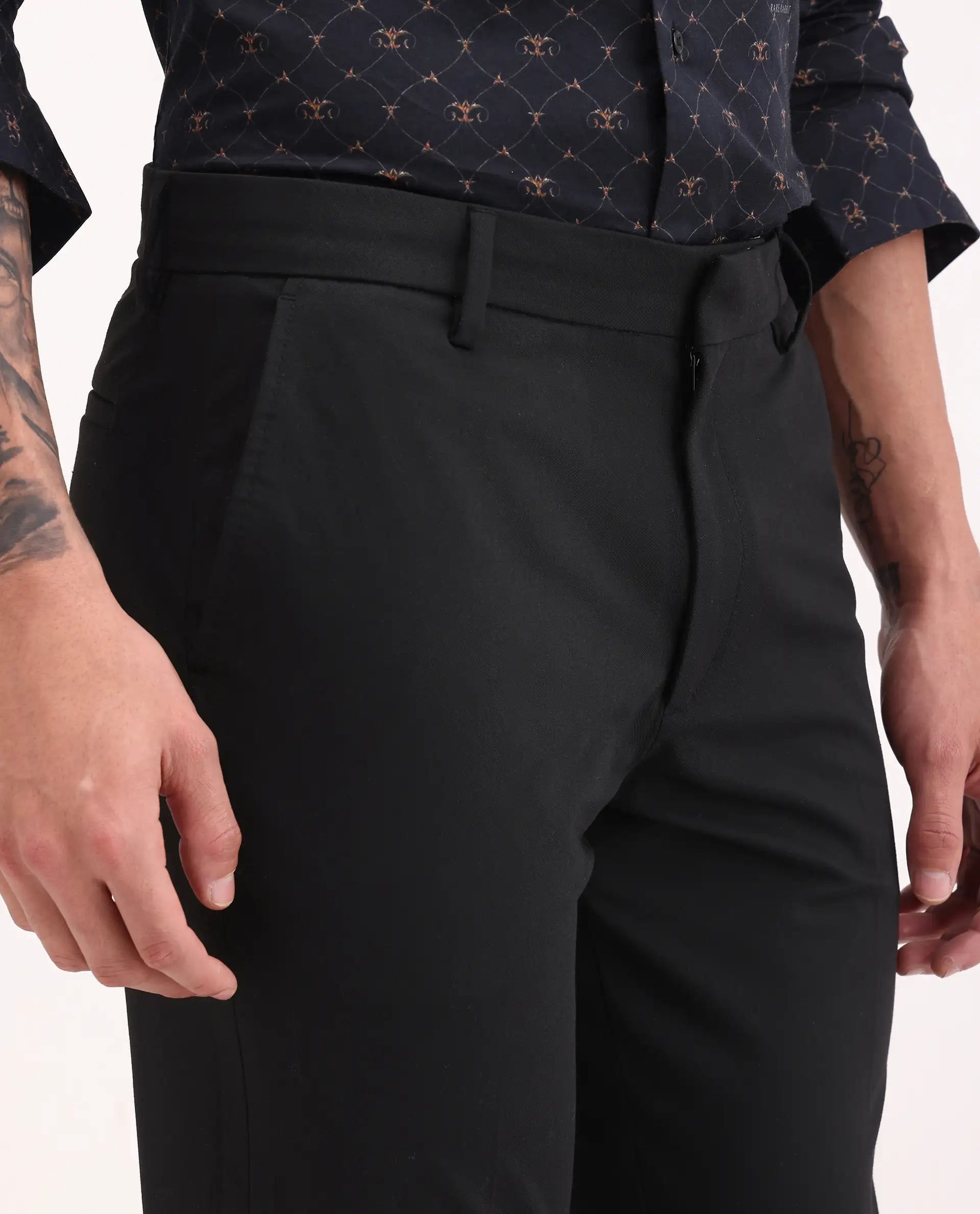 Rare Rabbit Men's Arcade-Ss26 Black Polyester Blend Fabric Regular Fit Plain Trouser