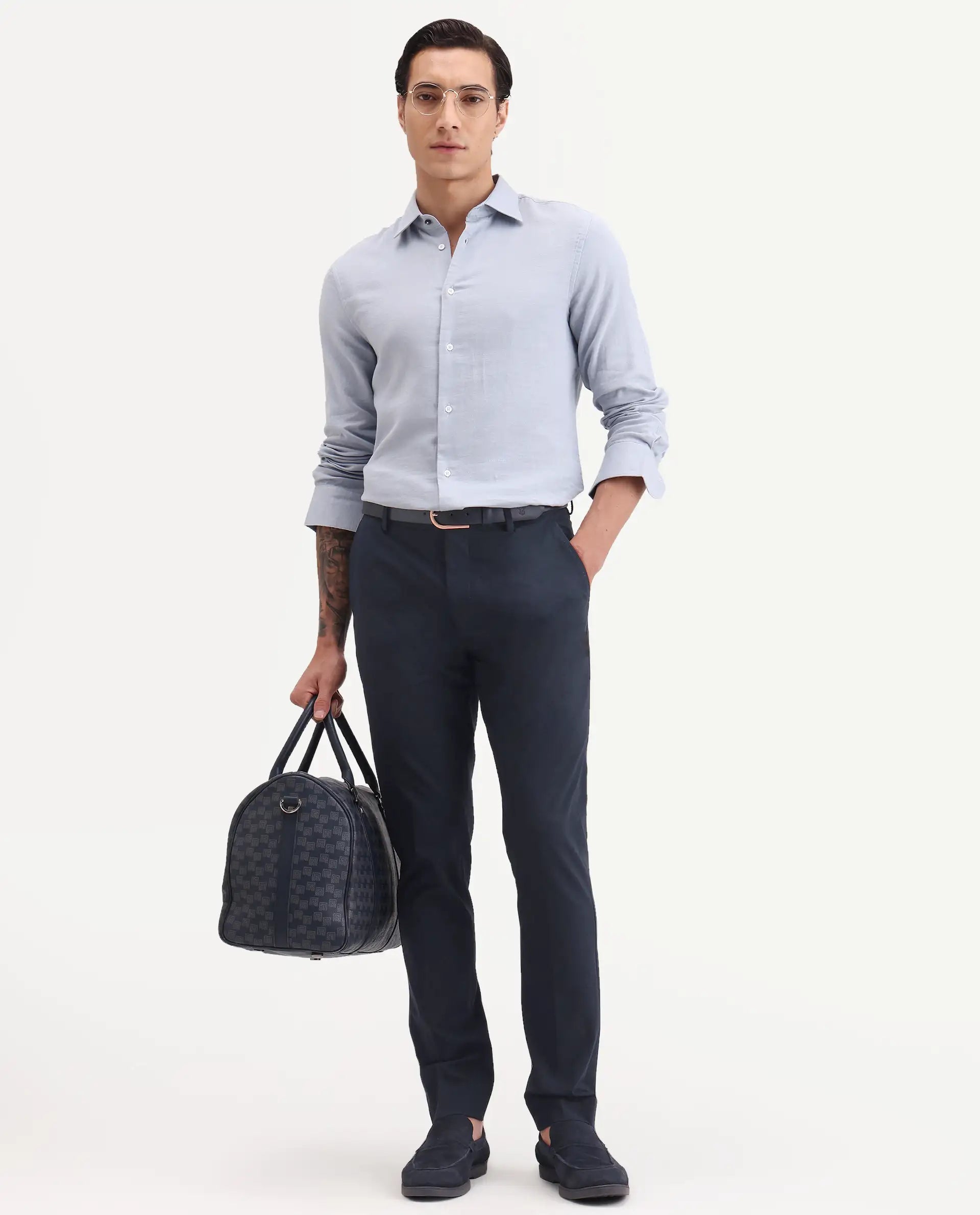 Rare Rabbit Men's Arcade-Ss26 Navy Polyester Blend Fabric Regular Fit Plain Trouser