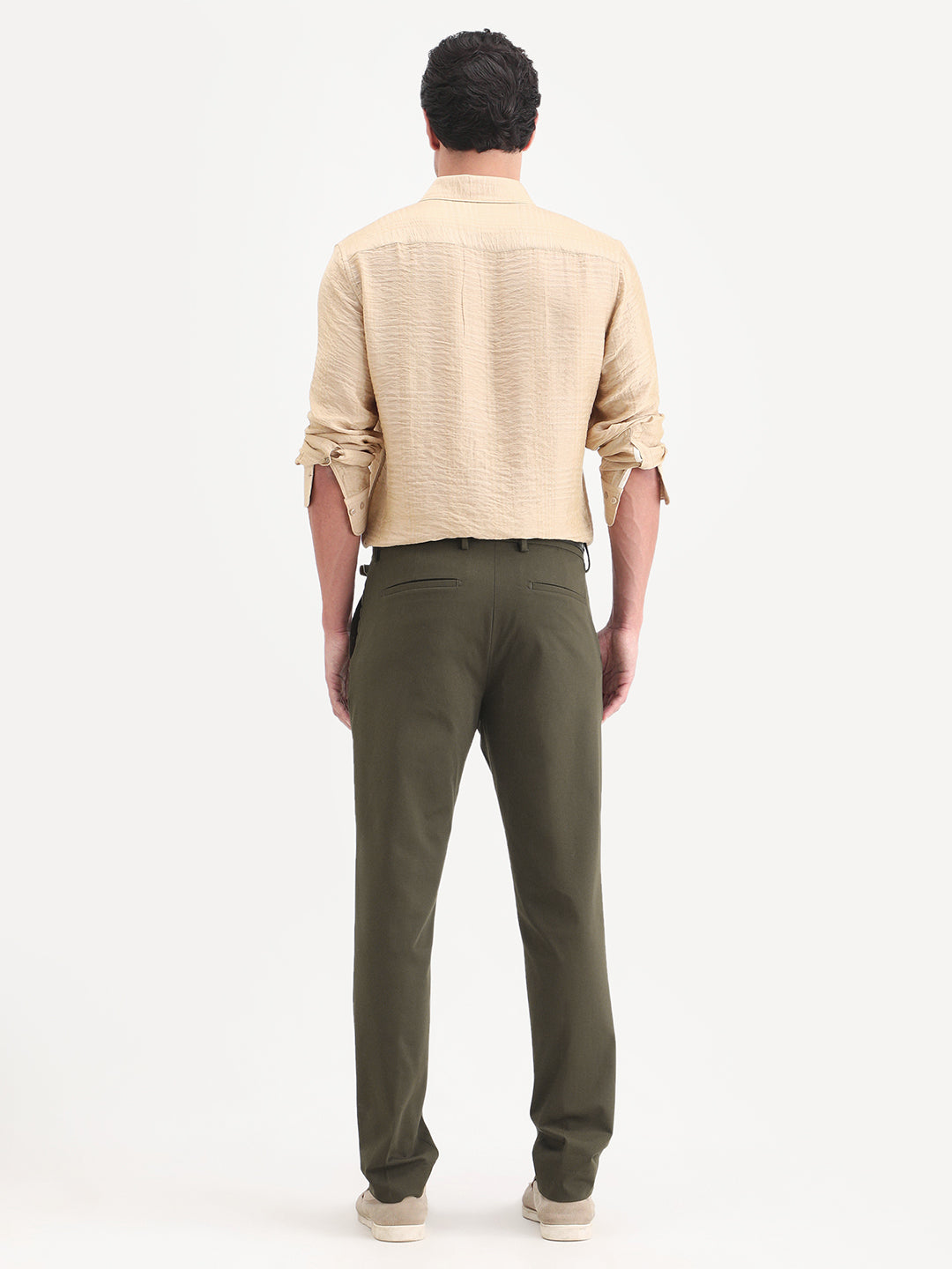 Rare Rabbit Men's Arcade-Ss26 Olive Polyester Blend Fabric Regular Fit Plain Trouser