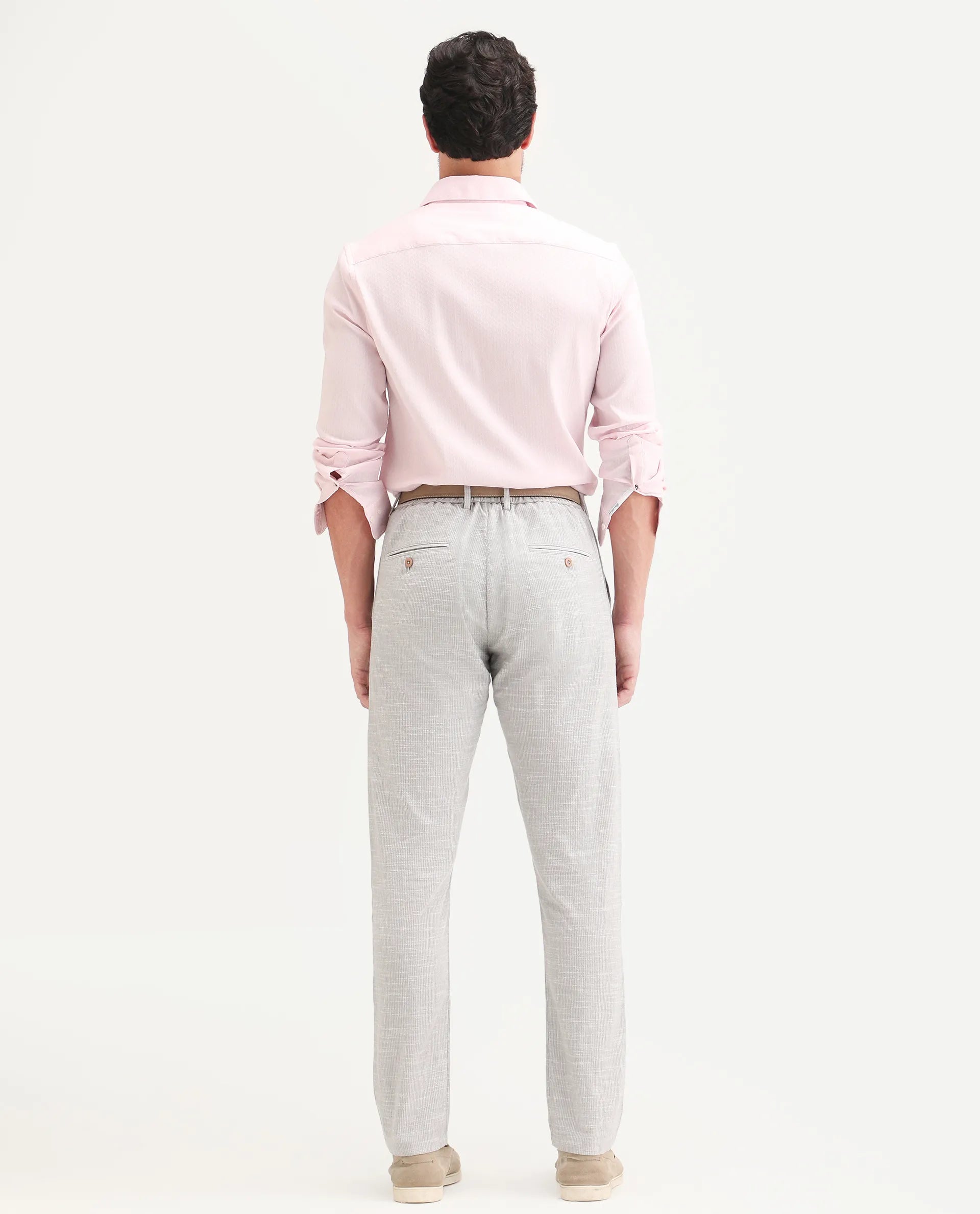 Rare Rabbit Men's Bira Grey Linen Blend Fabric Regular Fit Striped Trouser