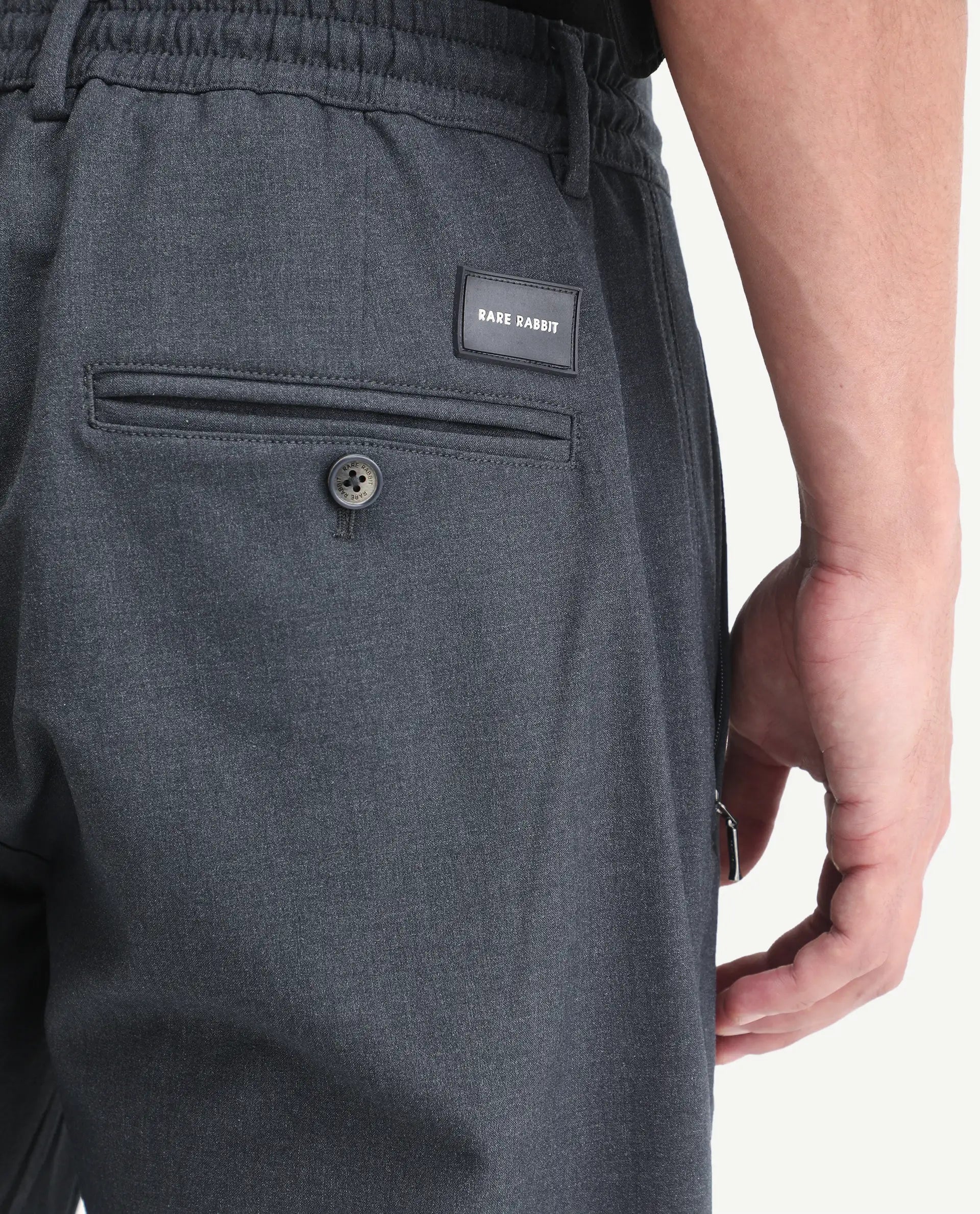 Rare Rabbit Men's Move-Ss26 Dark Navy Polyester Blend Fabric Regular Fit Plain Trouser