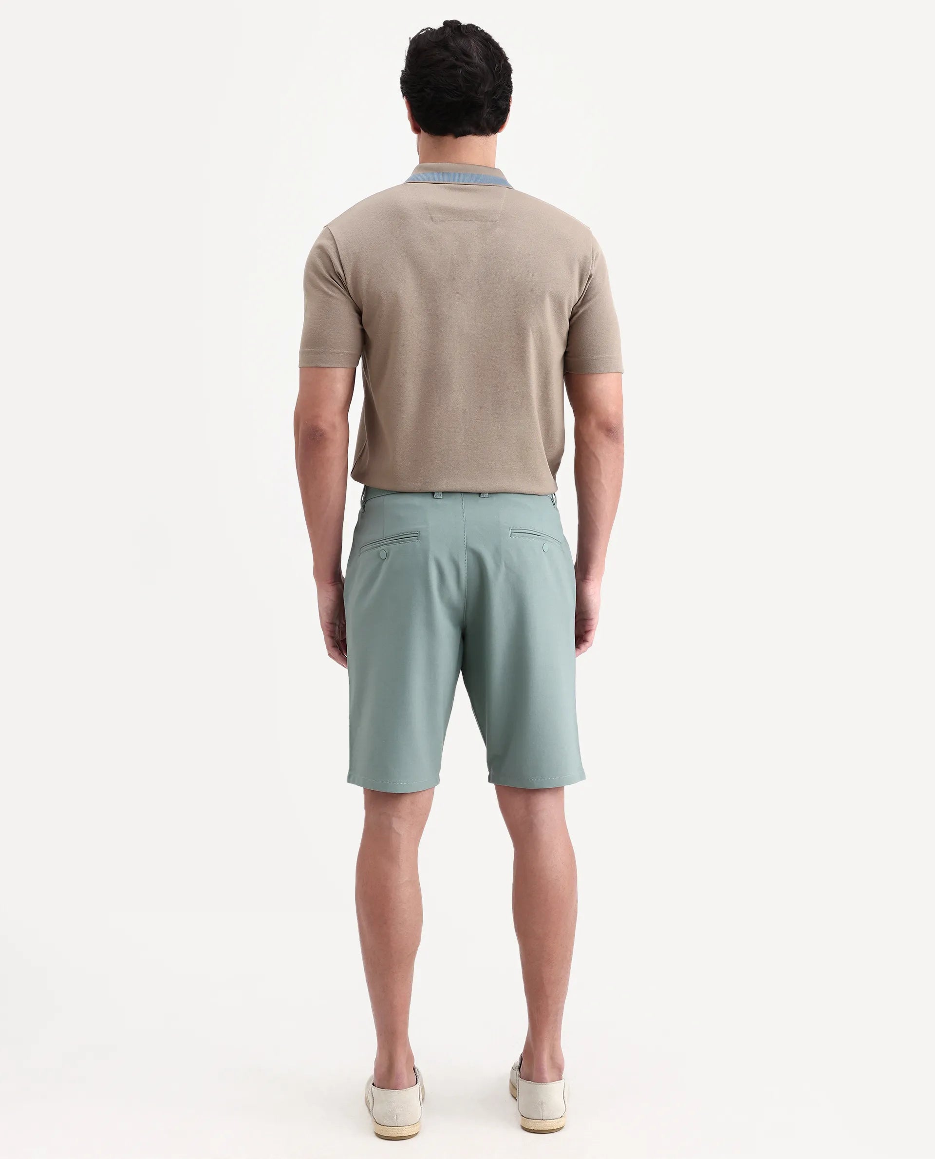 Rare Rabbit Men's Drivo-Ss26 Dusky Green Polyester Blend Fabric Regular Fit Plain Shorts