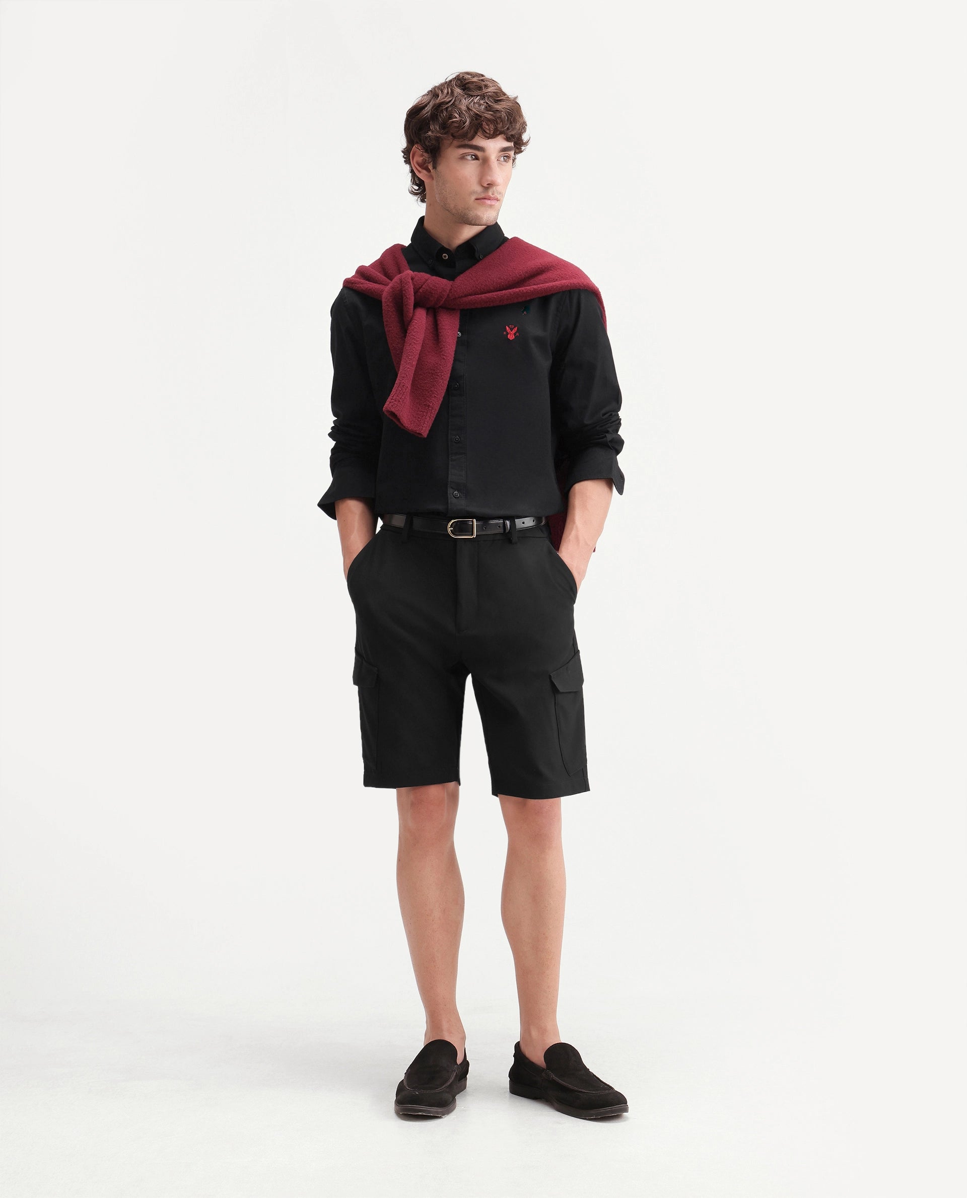 Rare Rabbit Men's Tripco-Ss26 Black Polyester Blend Fabric Relaxed Fit Plain Shorts