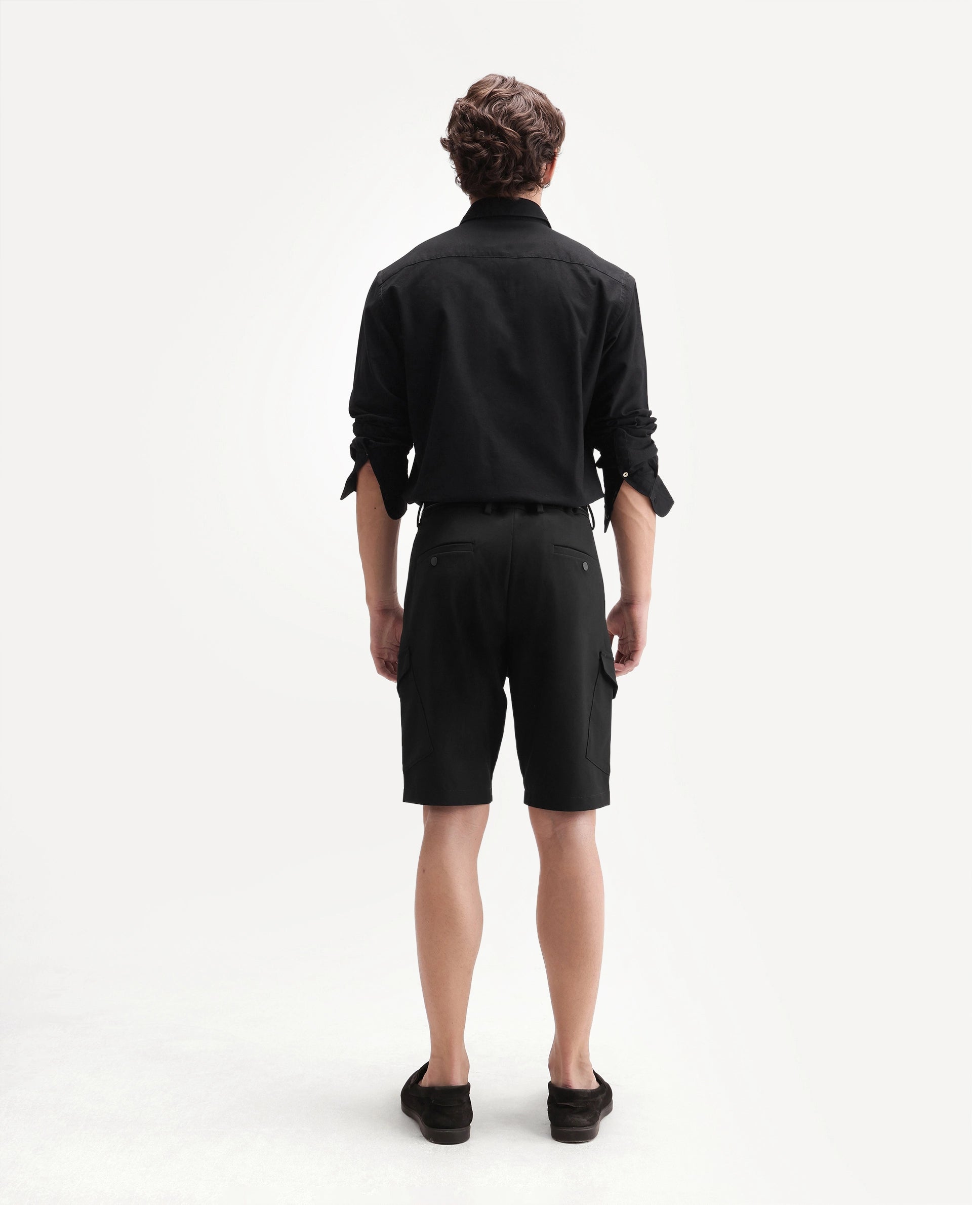 Rare Rabbit Men's Tripco-Ss26 Black Polyester Blend Fabric Relaxed Fit Plain Shorts