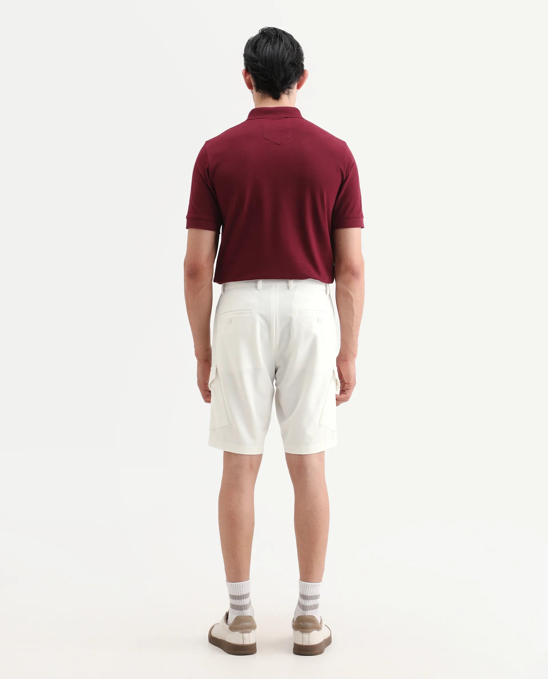 Rare Rabbit Men's Tripco-Ss26 White Polyester Blend Fabric Relaxed Fit Plain Shorts