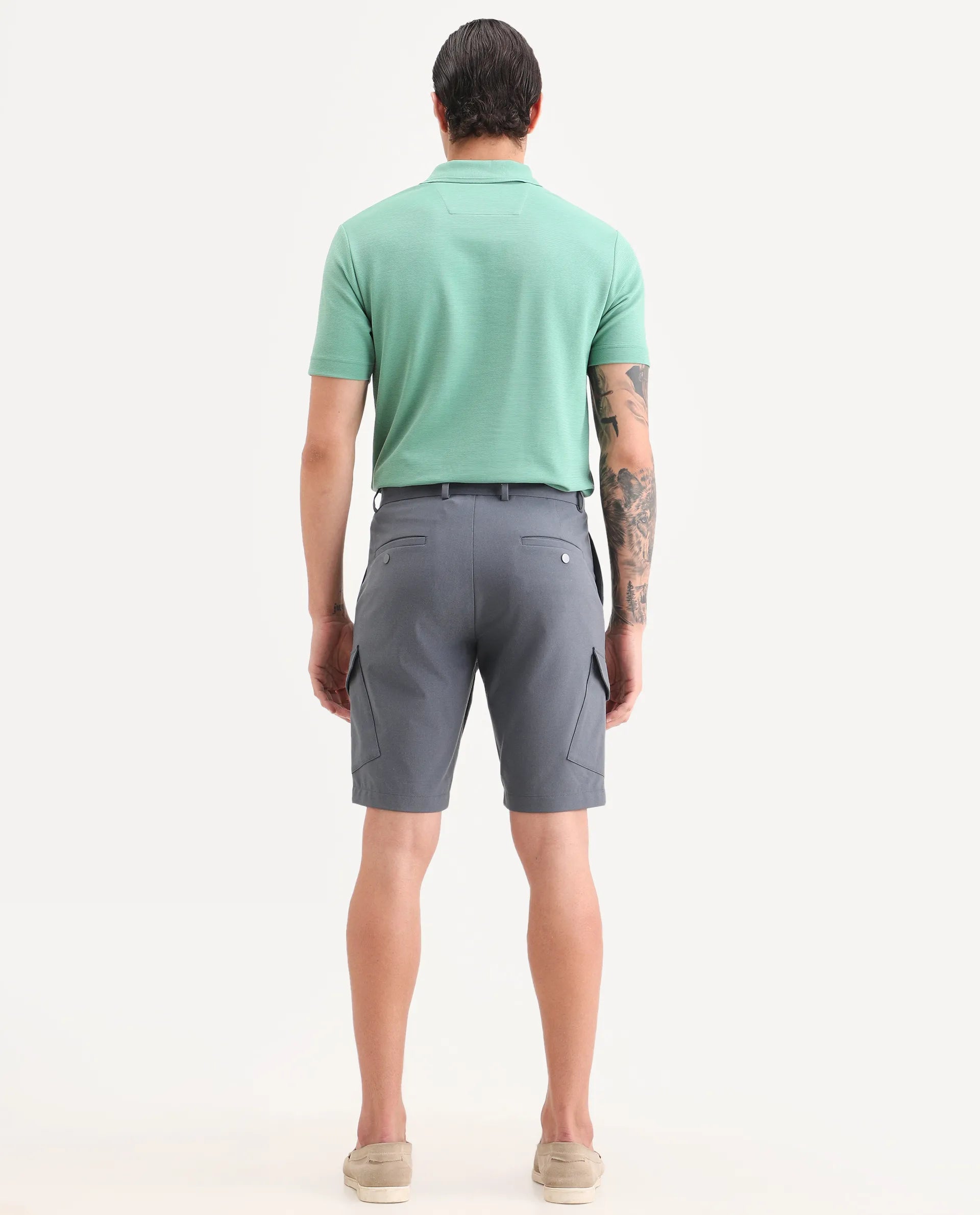 Rare Rabbit Men's Tripco-Ss26 Dusky Blue Polyester Blend Fabric Relaxed Fit Plain Shorts