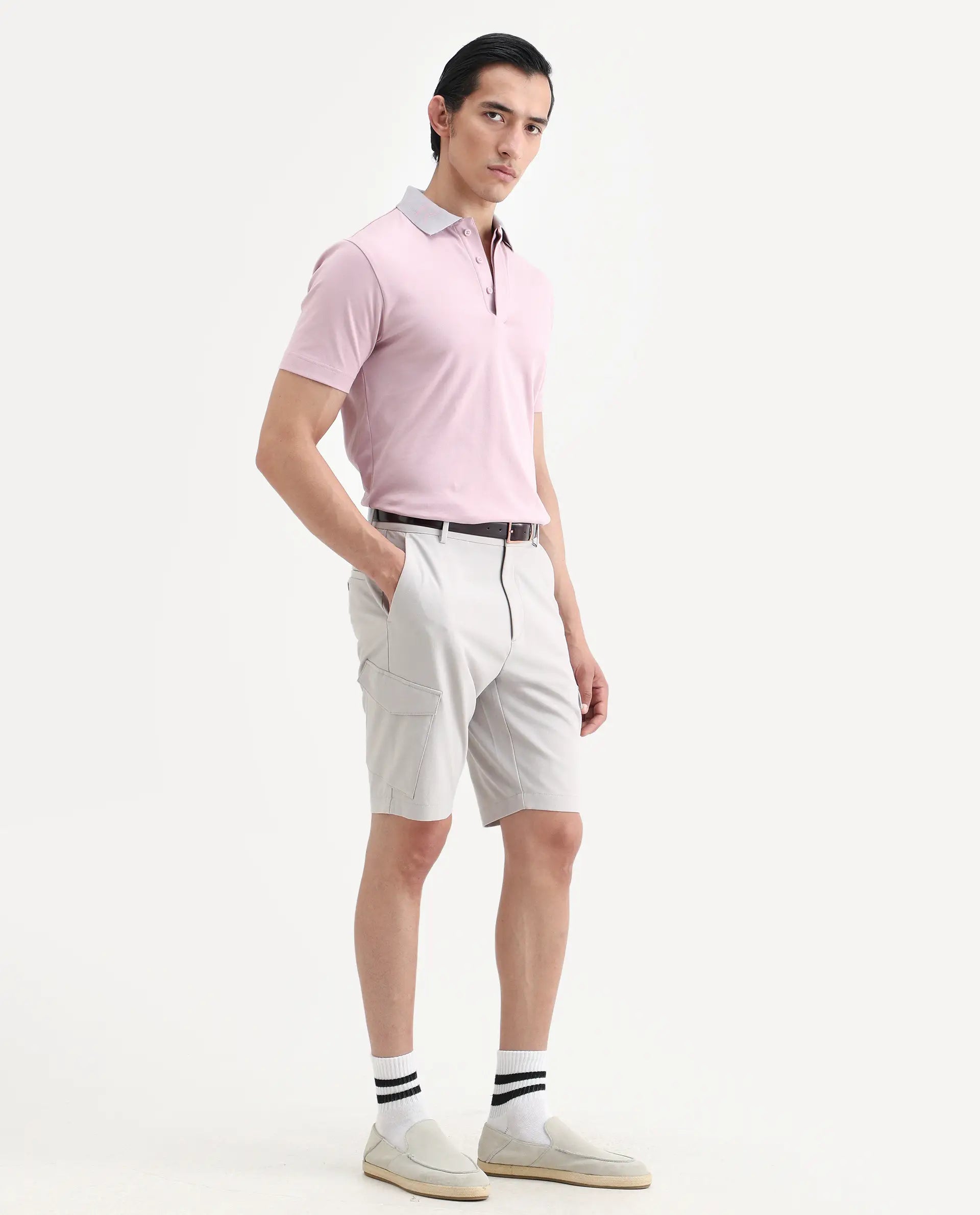 Rare Rabbit Men's Tripco-Ss26 Light Beige Polyester Blend Fabric Relaxed Fit Plain Shorts