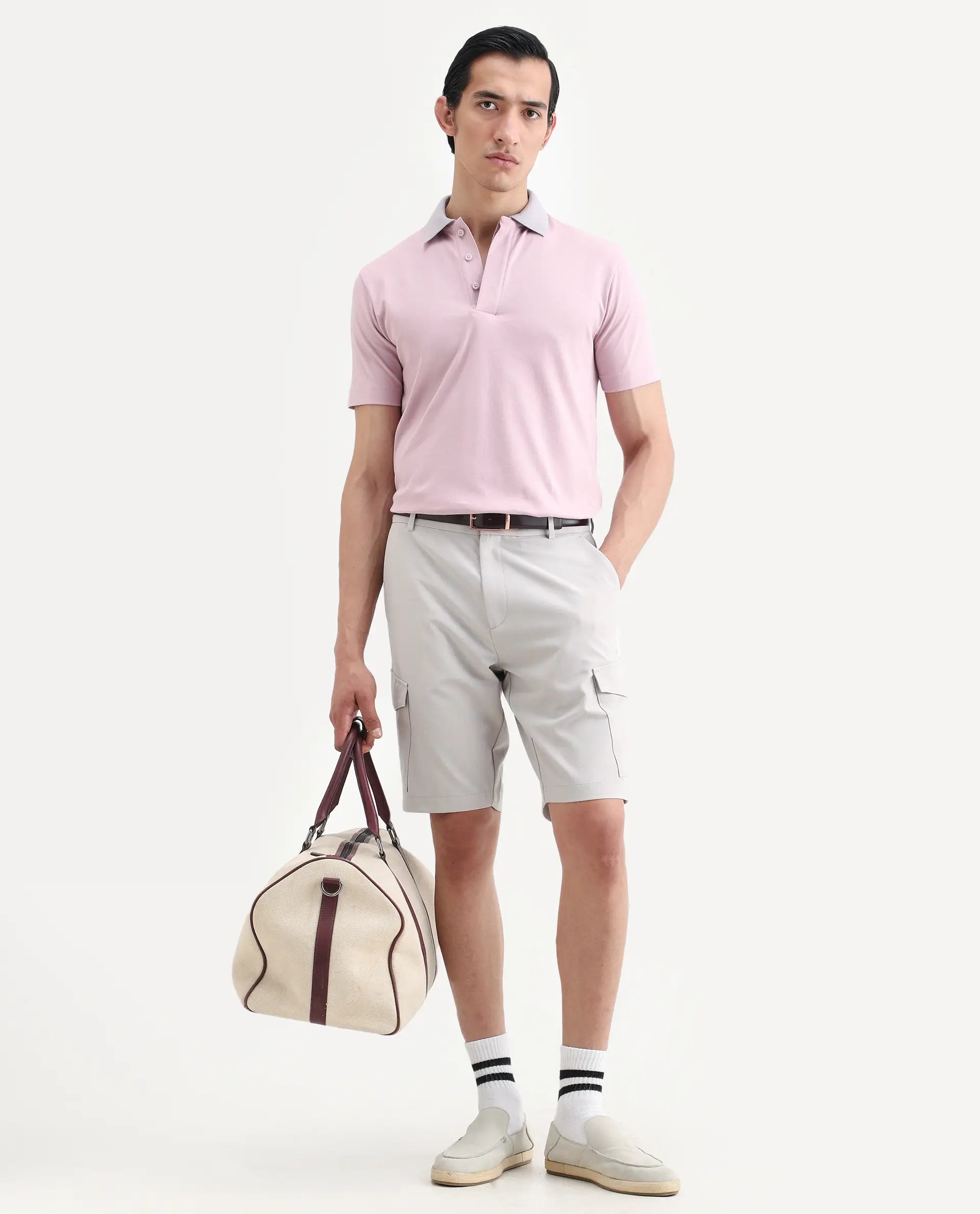 Rare Rabbit Men's Tripco-Ss26 Light Beige Polyester Blend Fabric Relaxed Fit Plain Shorts