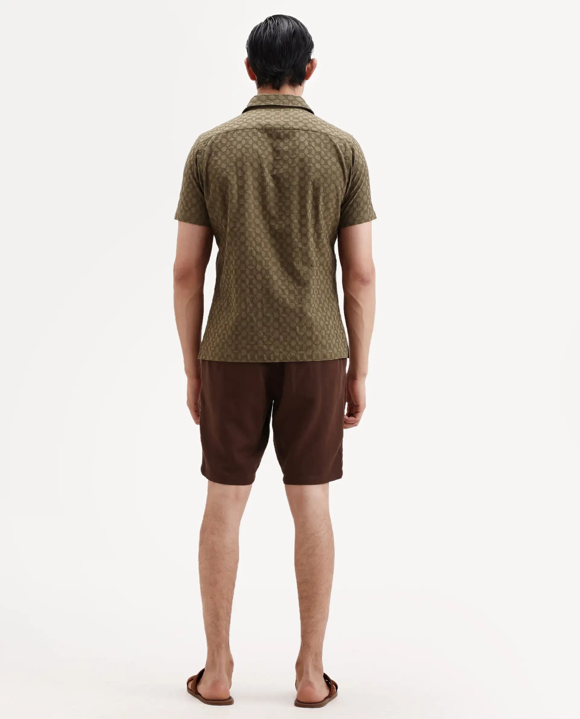 Rare Rabbit Men's Pinto-Ss26 Dark Brown Cotton Fabric Drawstring Relaxed Fit Plain Shorts