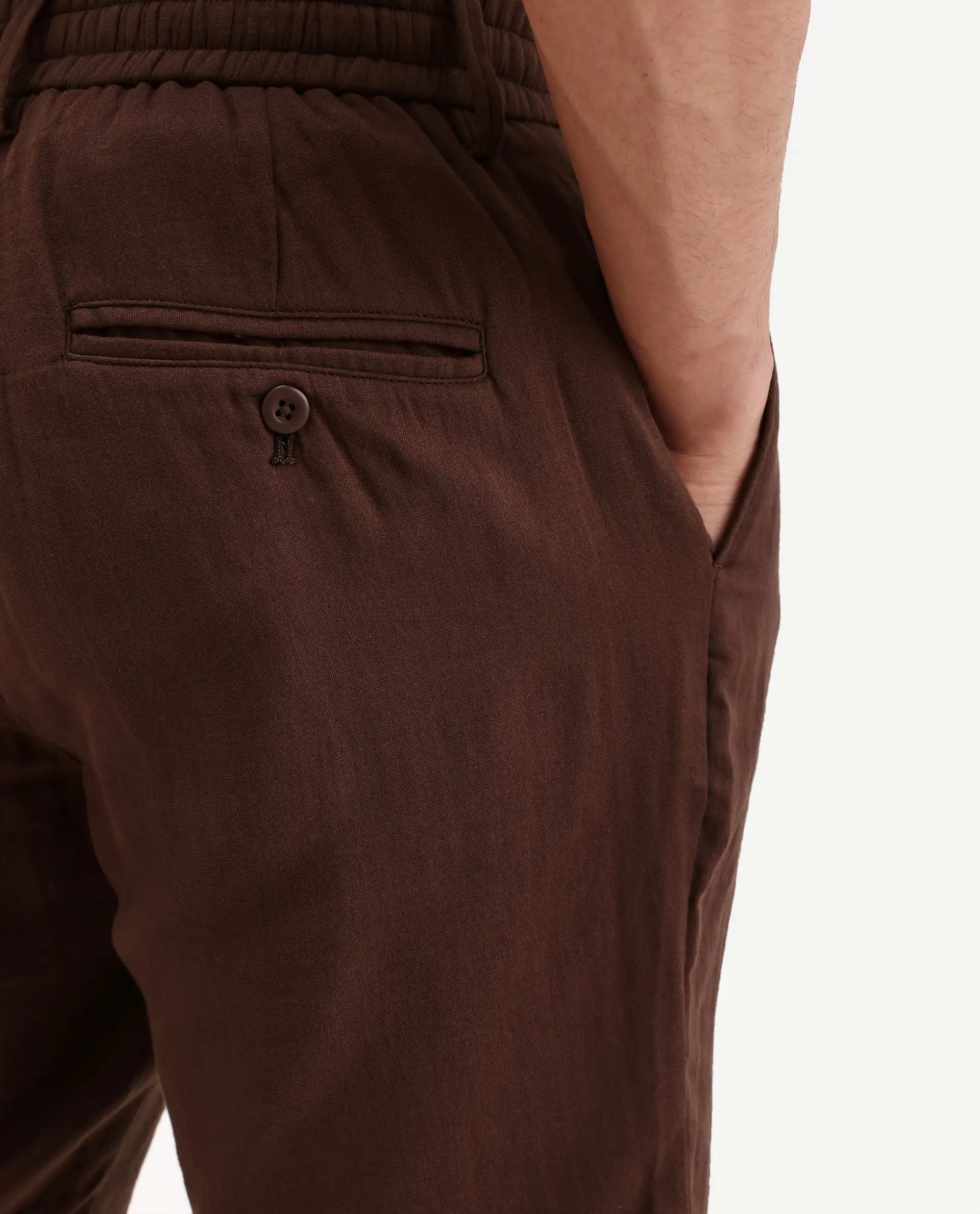 Rare Rabbit Men's Pinto-Ss26 Dark Brown Cotton Fabric Drawstring Relaxed Fit Plain Shorts