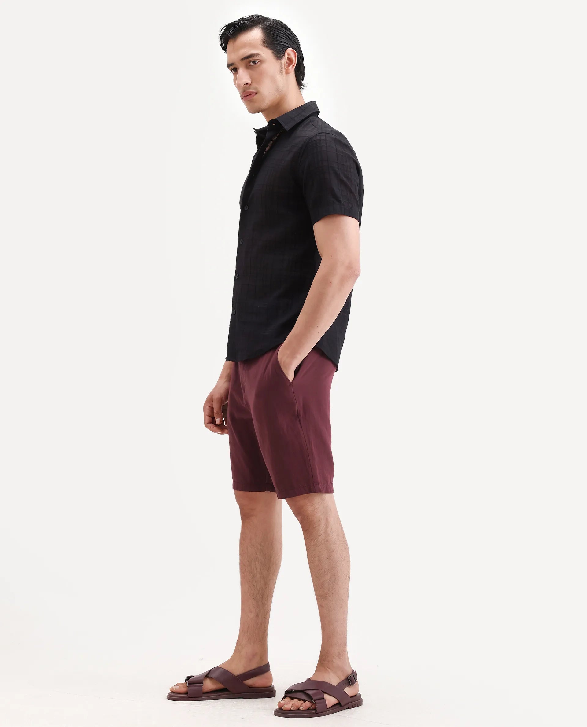 Rare Rabbit Men's Pinto-Ss26 Maroon Cotton Fabric Drawstring Relaxed Fit Plain Shorts