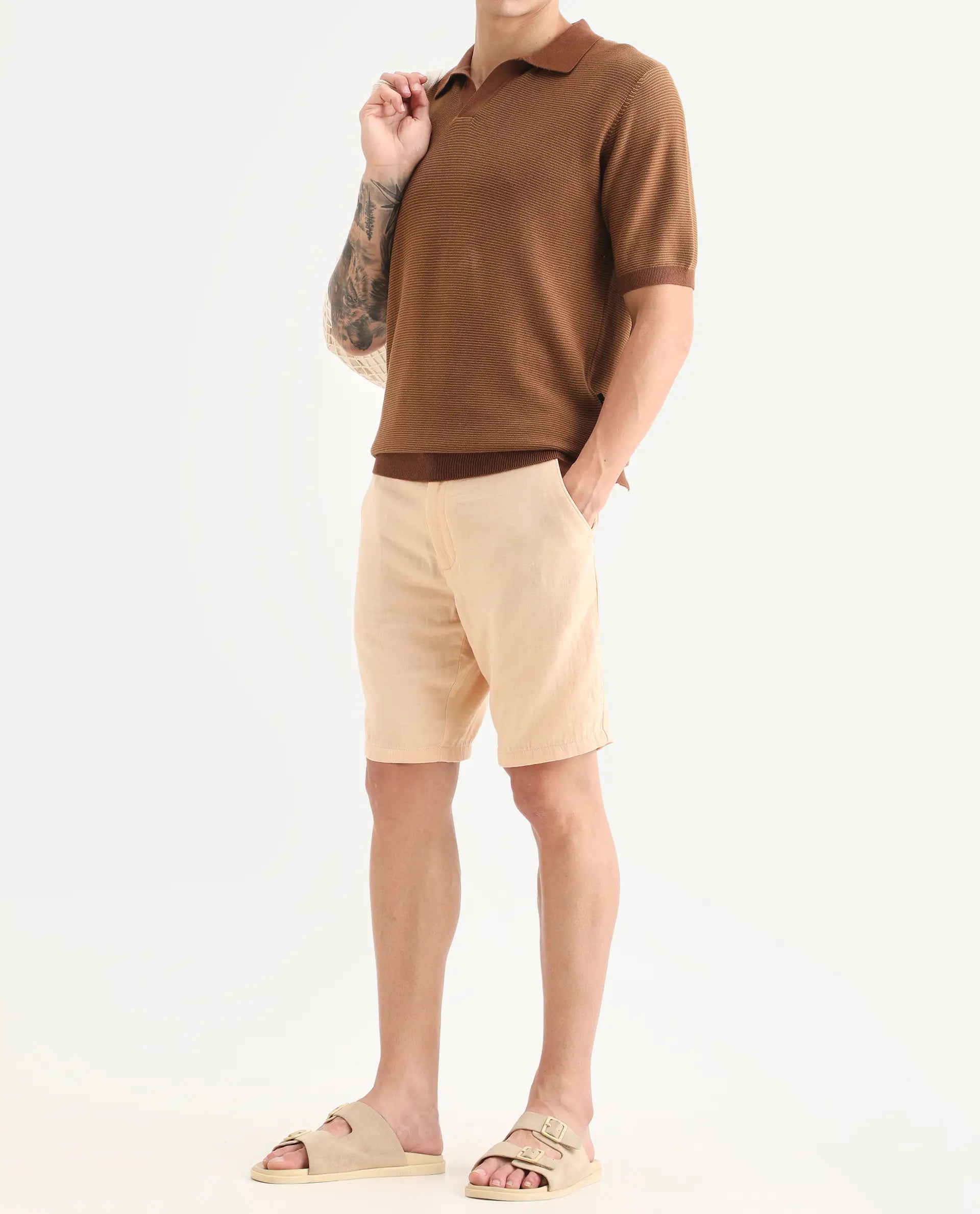 Rare Rabbit Men's Pinto-Ss26 Pastel Yellow Cotton Fabric Drawstring Relaxed Fit Plain Shorts