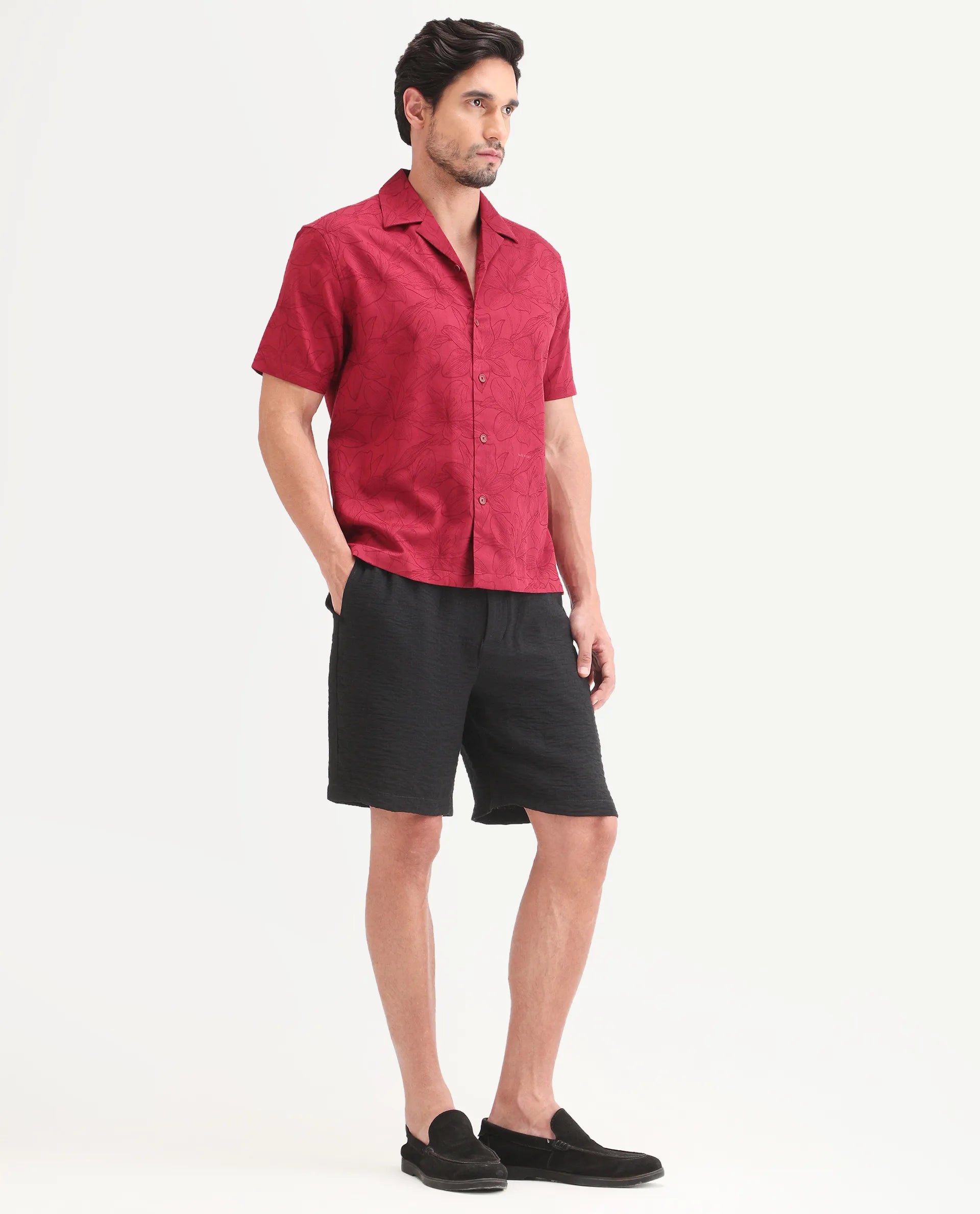 Rare Rabbit Men's Veon-St Black Viscose Blend Fabric Relaxed Fit Plain Shorts