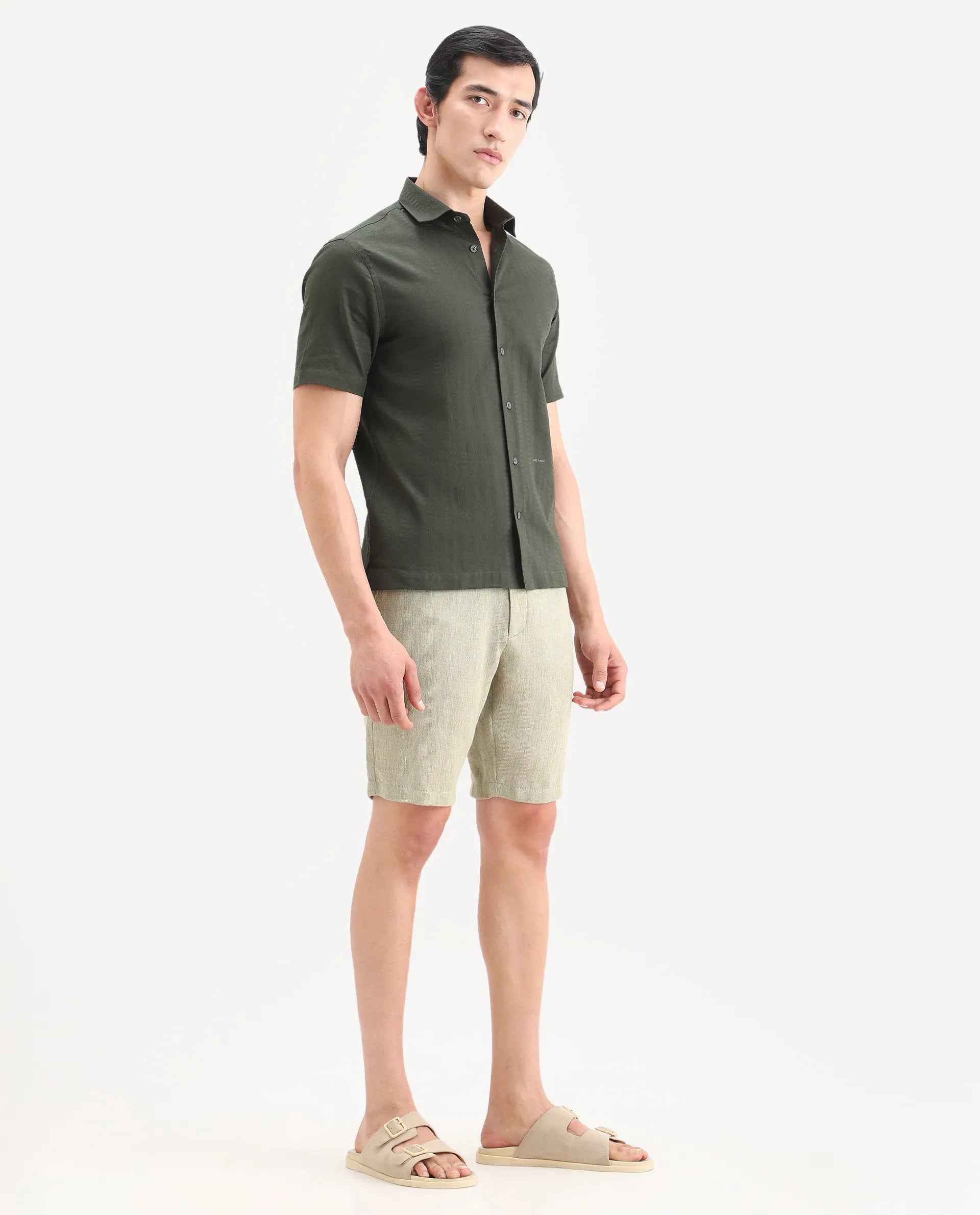 Rare Rabbit Men's Glet-B Flourscent Green Polyester Blend Fabric Regular Fit Textured Shorts