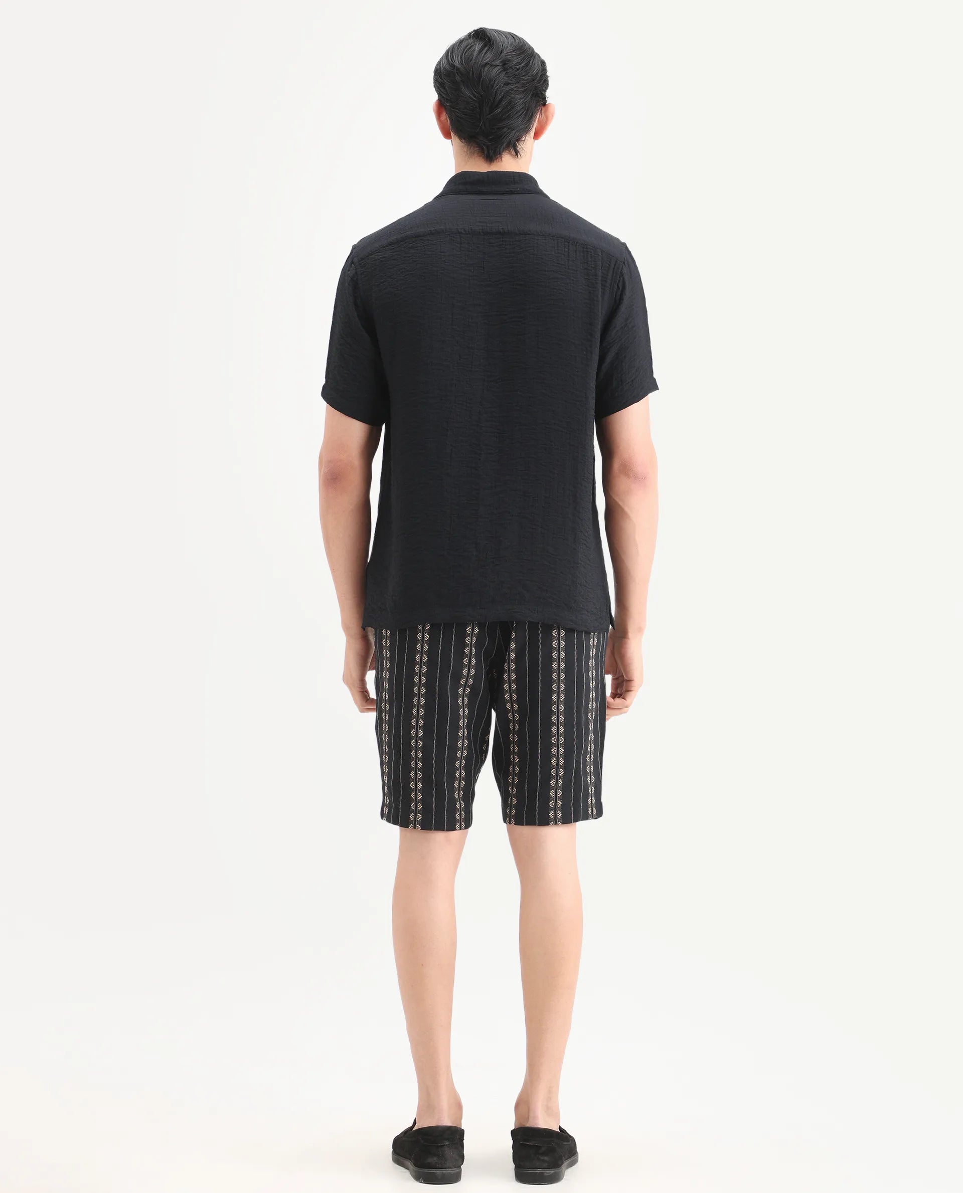 Rare Rabbit Men's Tex Black Cotton Fabric Regular Fit Jacquard Shorts
