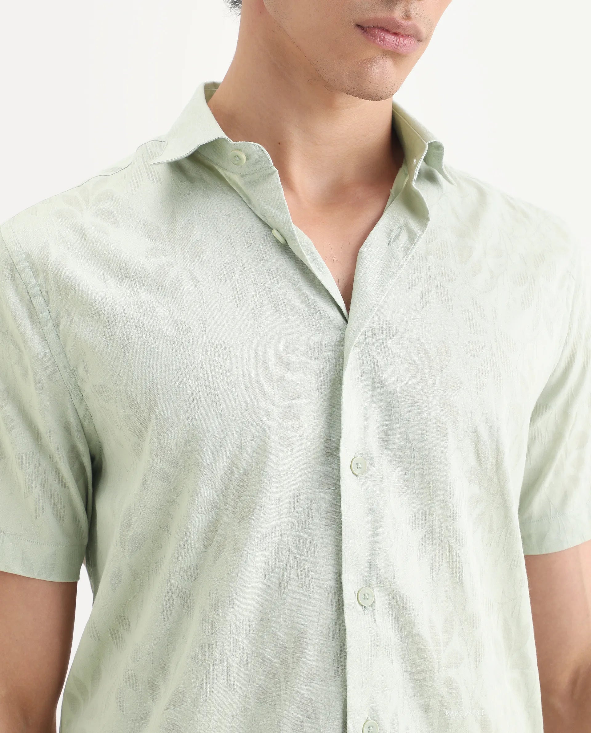 Rare Rabbit Men's Ottas Dusky Green Cotton Fabric Half Sleeve Spread Collar Regular Fit Shirt