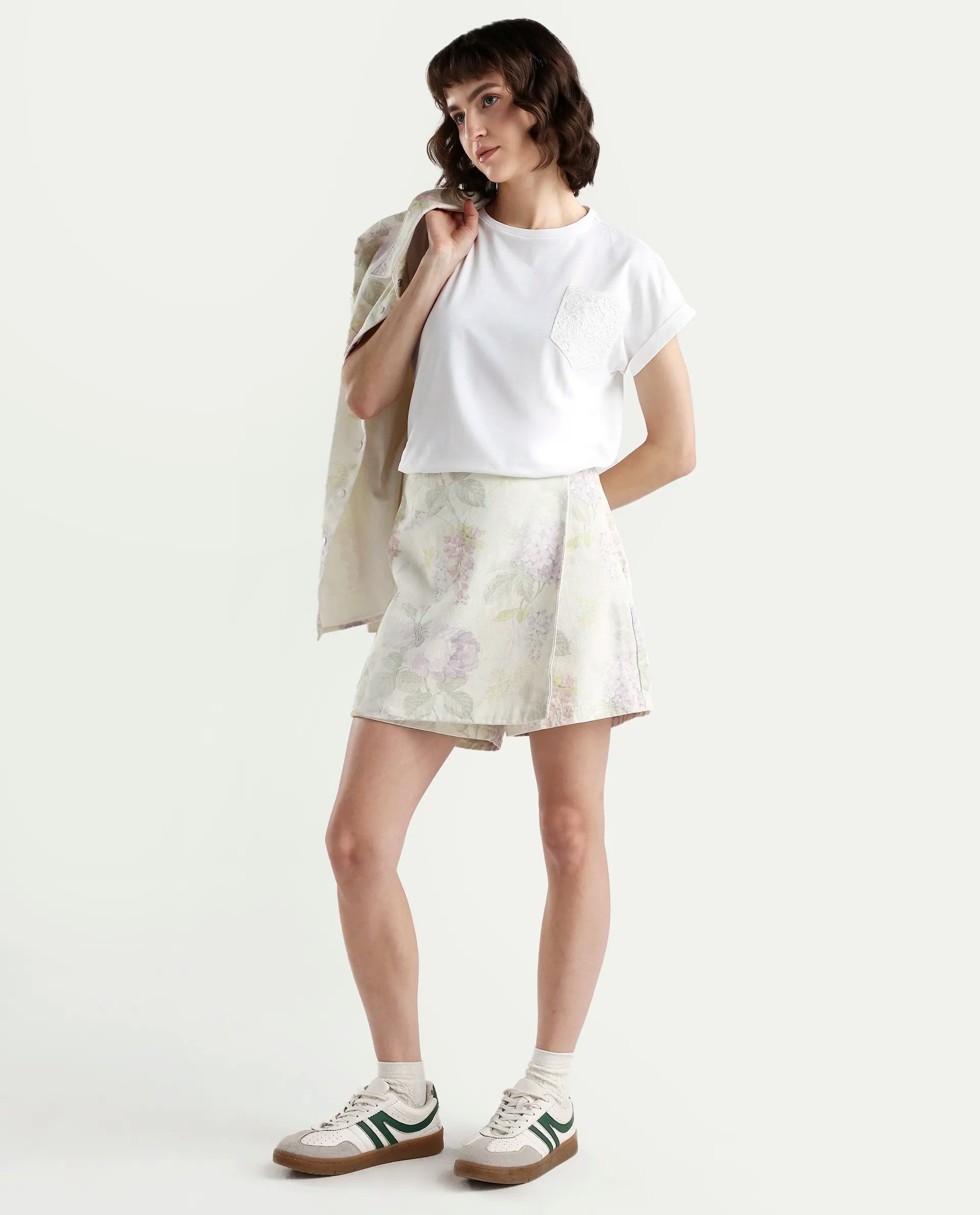 Rareism Women's Off White White Cotton Blend Half Sleeve Relaxed Fit Plain T-Shirt