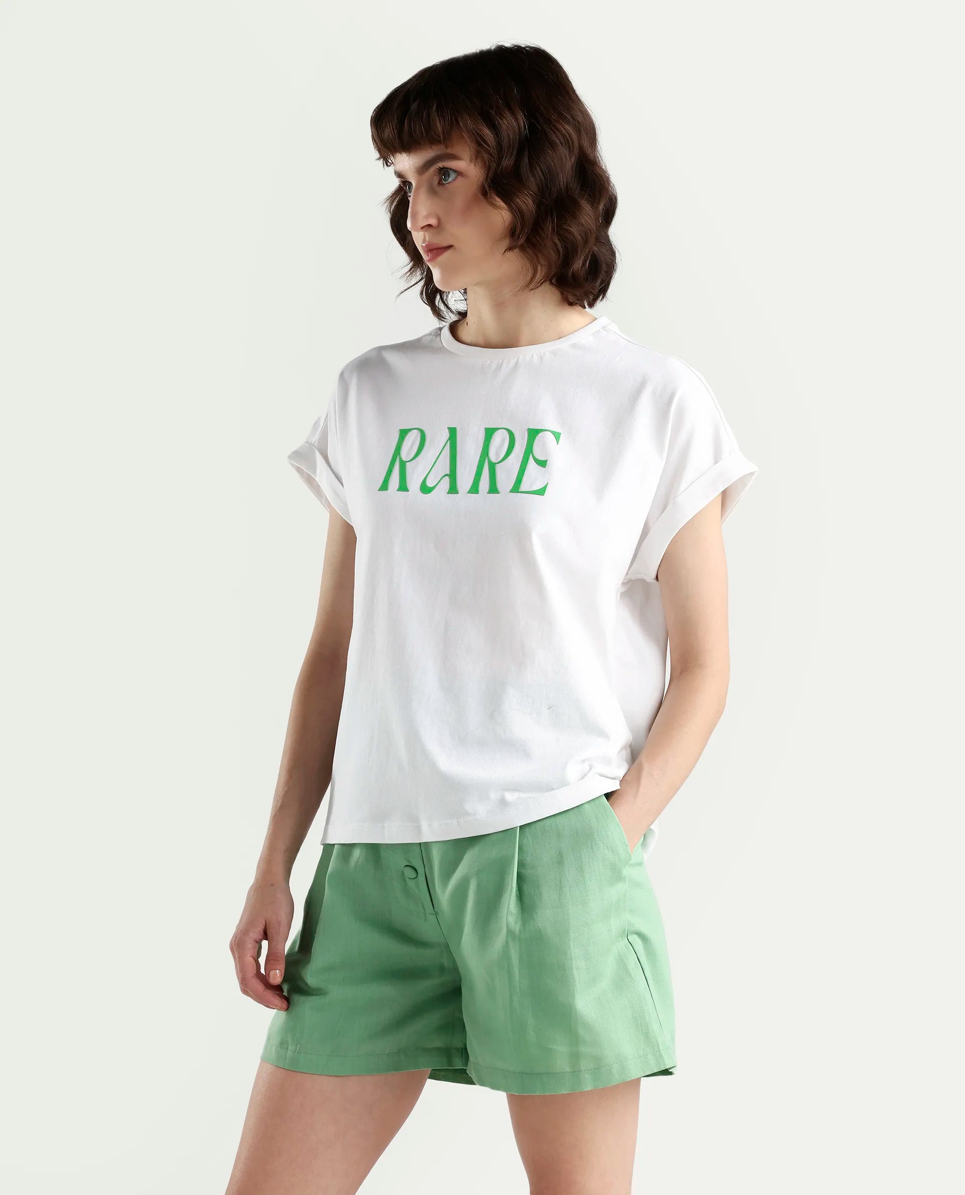 Rareism Women's Bhars White Cotton Half Sleeve Regular Fit Printed T-Shirt