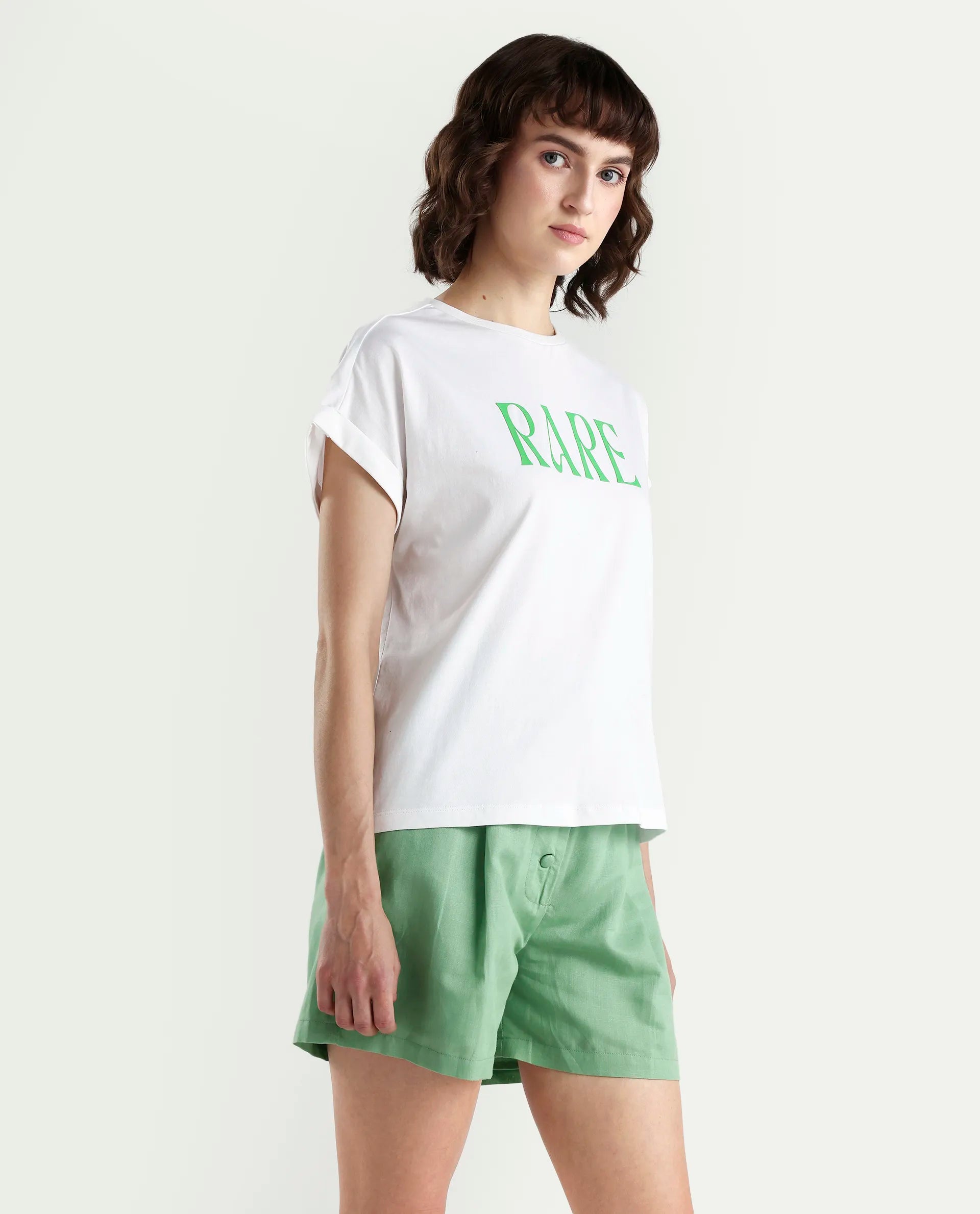 Rareism Women's Bhars White Cotton Half Sleeve Regular Fit Printed T-Shirt