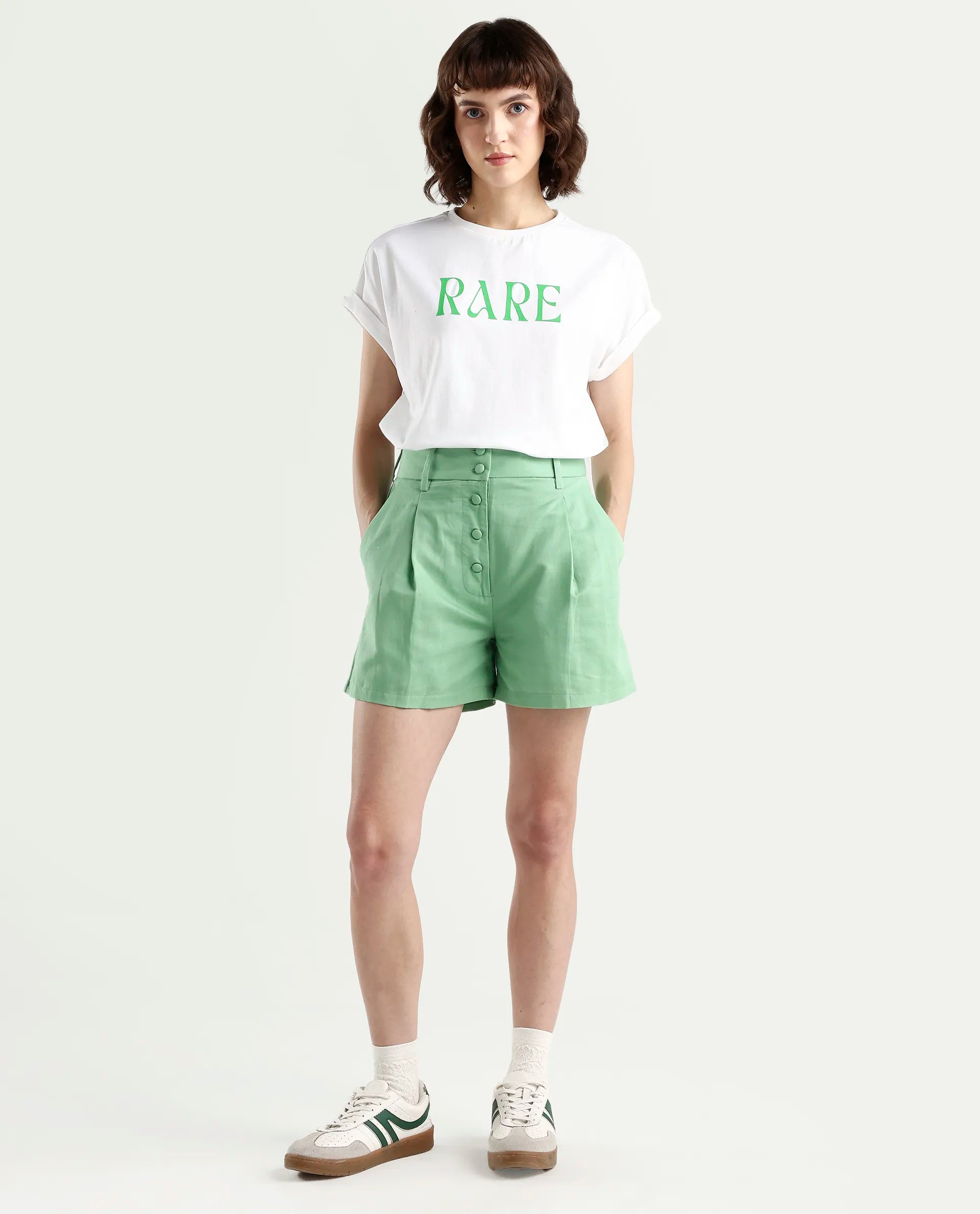 Rareism Women's Bhars White Cotton Half Sleeve Regular Fit Printed T-Shirt