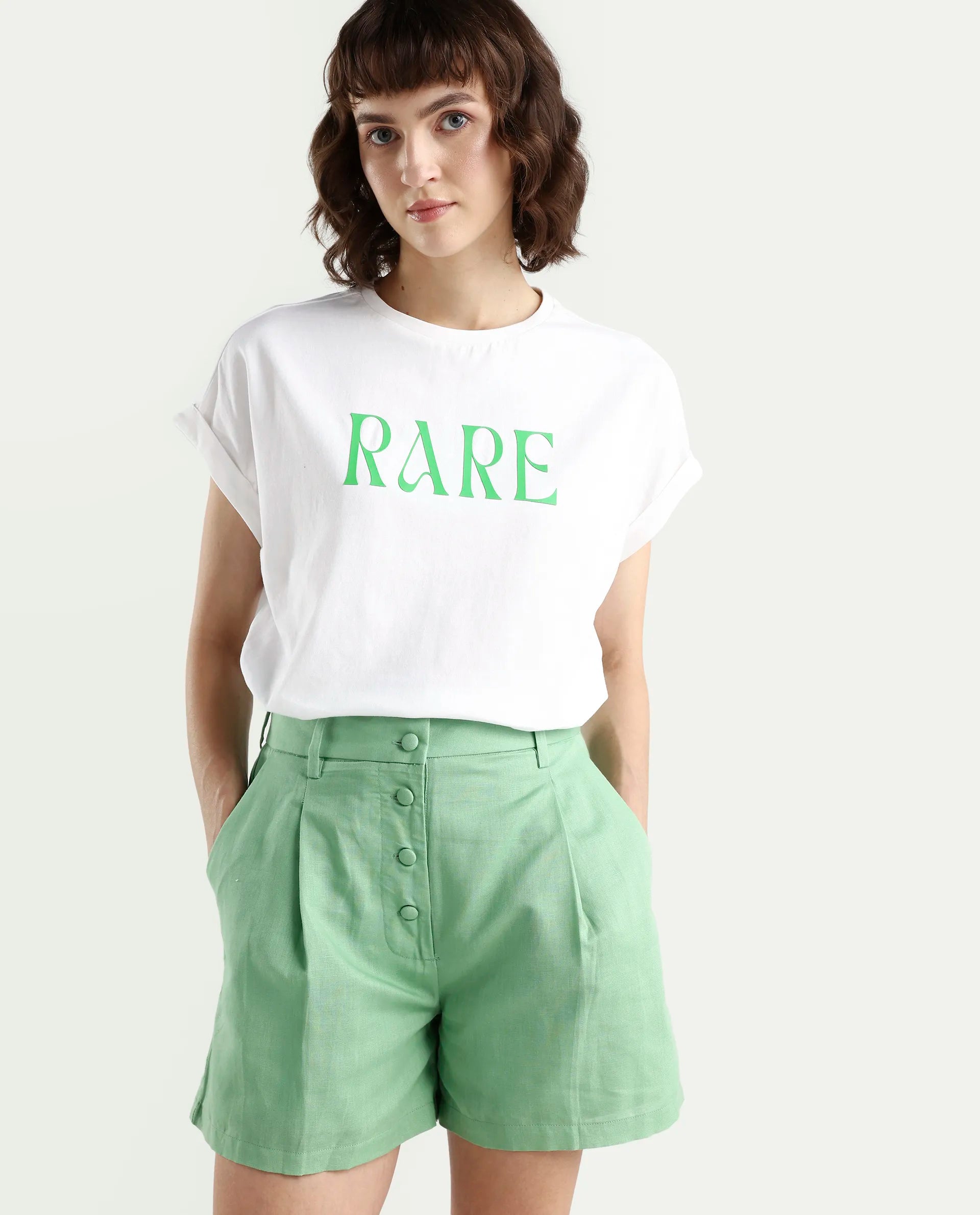 Rareism Women's Bhars White Cotton Half Sleeve Regular Fit Printed T-Shirt