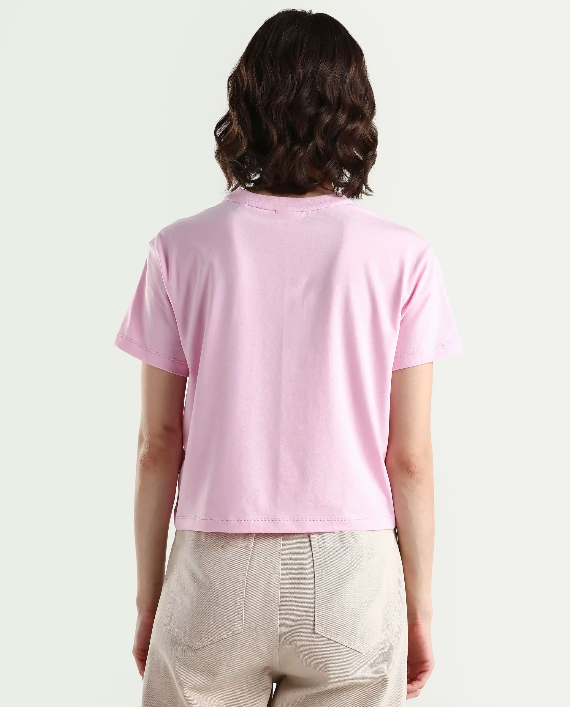 Rareism Women's Zinc Pink Cotton Blend Half Sleeve Relaxed Fit Printed T-Shirt