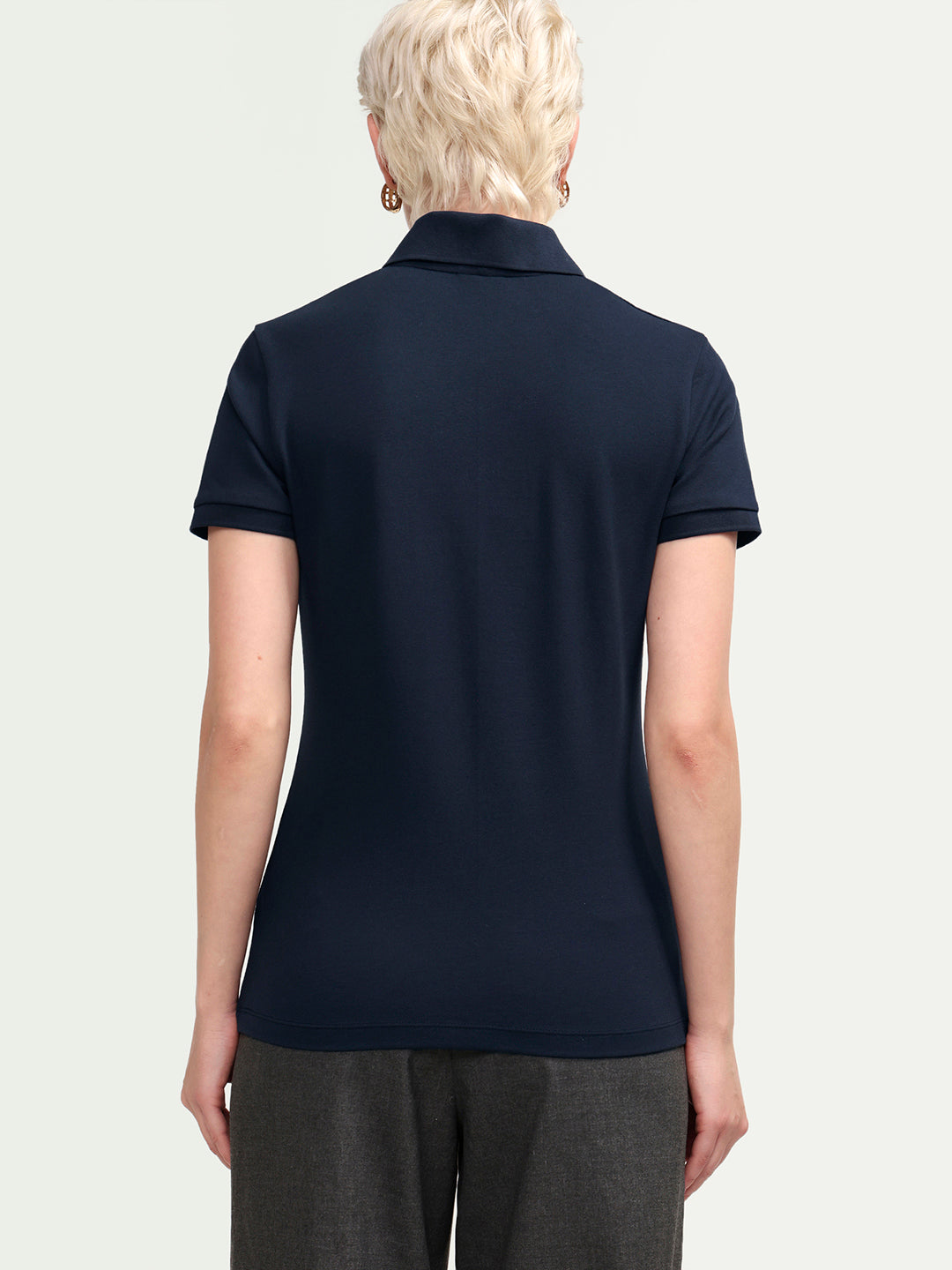 Rareism Women's Zana Navy Cotton Blend Half Sleeve Regular Fit Plain Polo
