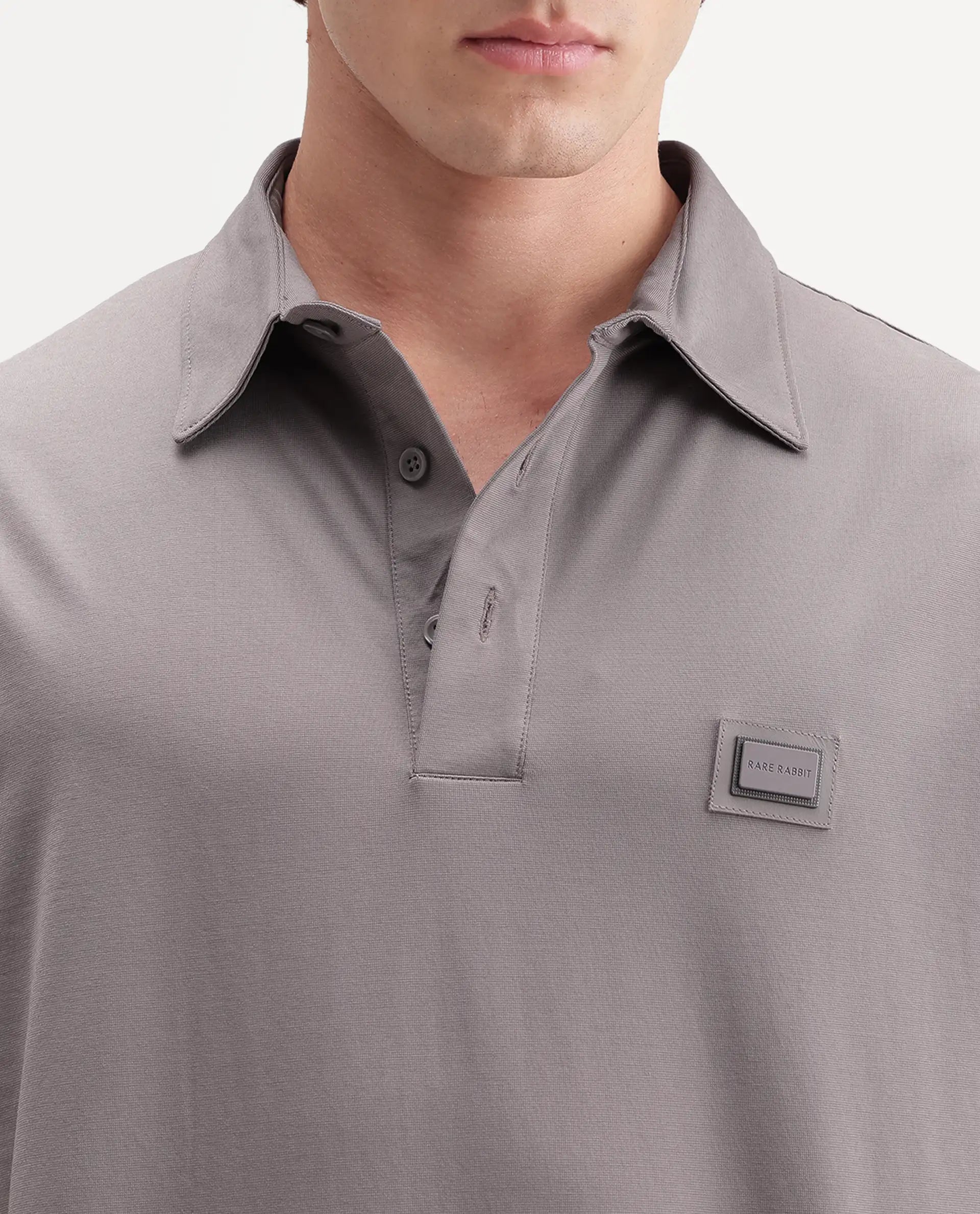 Rare Rabbit Men's Badger-S26 Dusky Purple Cotton Blend Fabric Half Sleeve Spread Collar Regular Fit Plain Polo