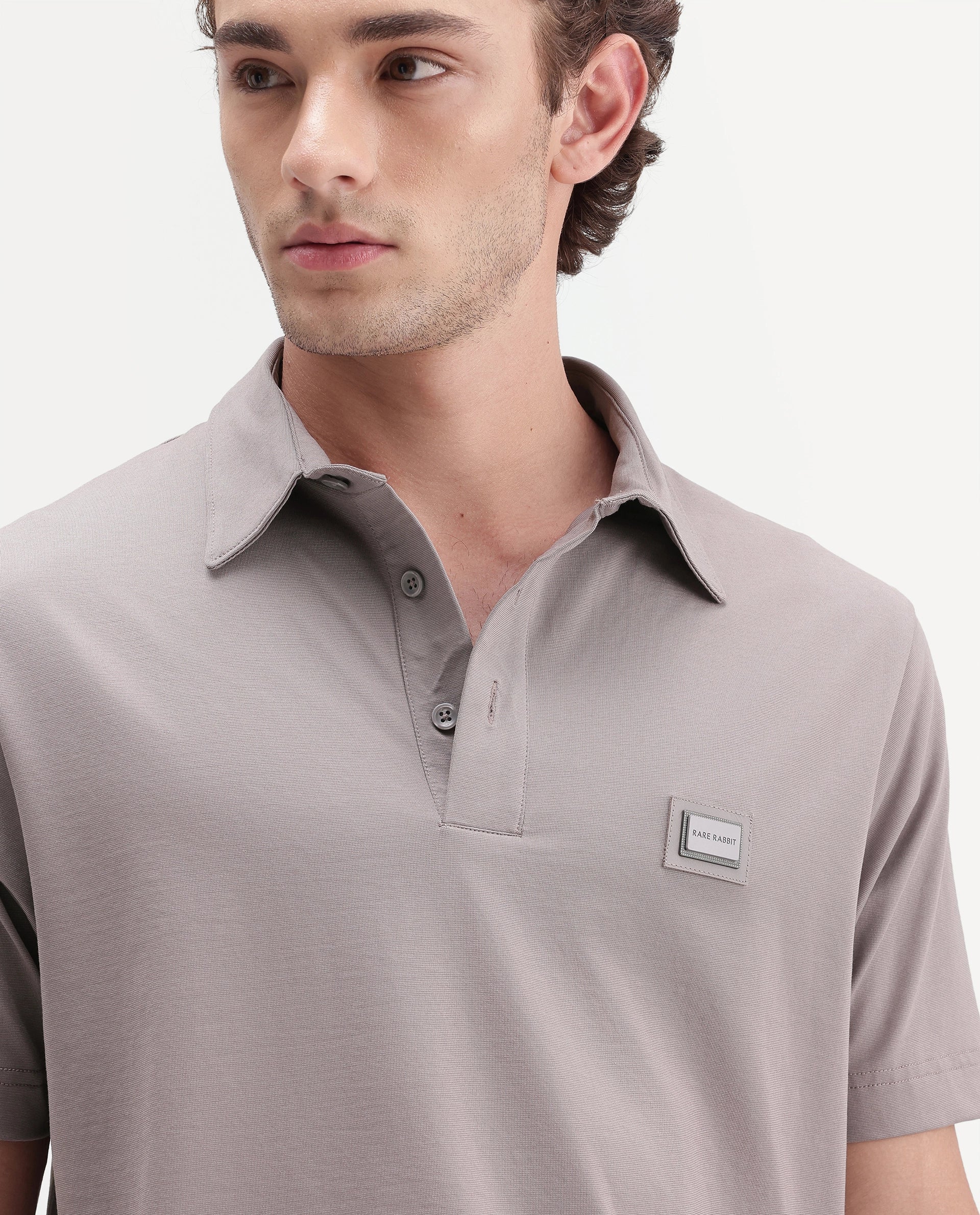 Rare Rabbit Men's Badger-S26 Dusky Purple Cotton Blend Fabric Half Sleeve Spread Collar Regular Fit Plain Polo