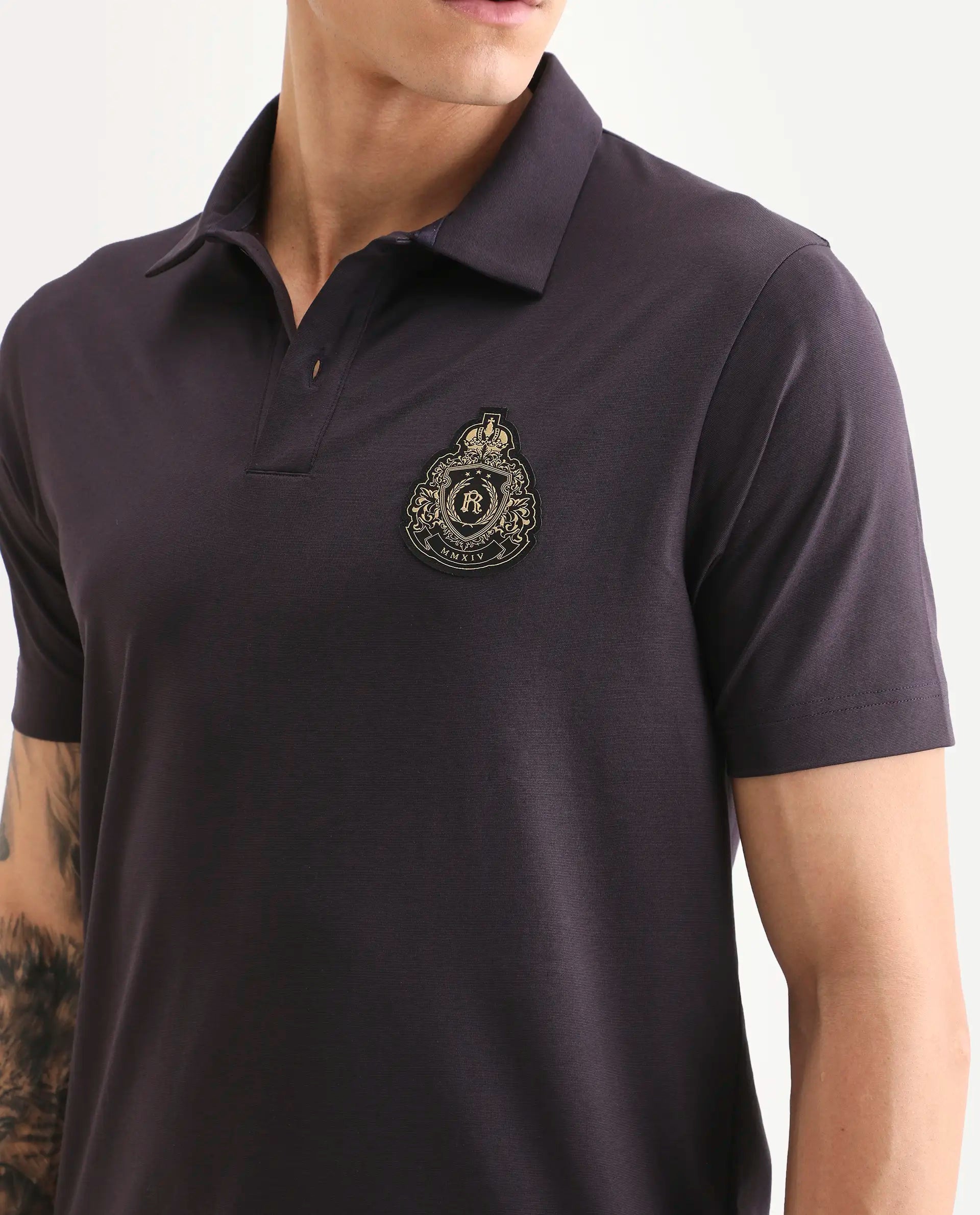 Rare Rabbit Men's Bage Flouroscent Purple Cotton Blend Fabric Half Sleeve Spread Collar Regular Fit Plain Polo